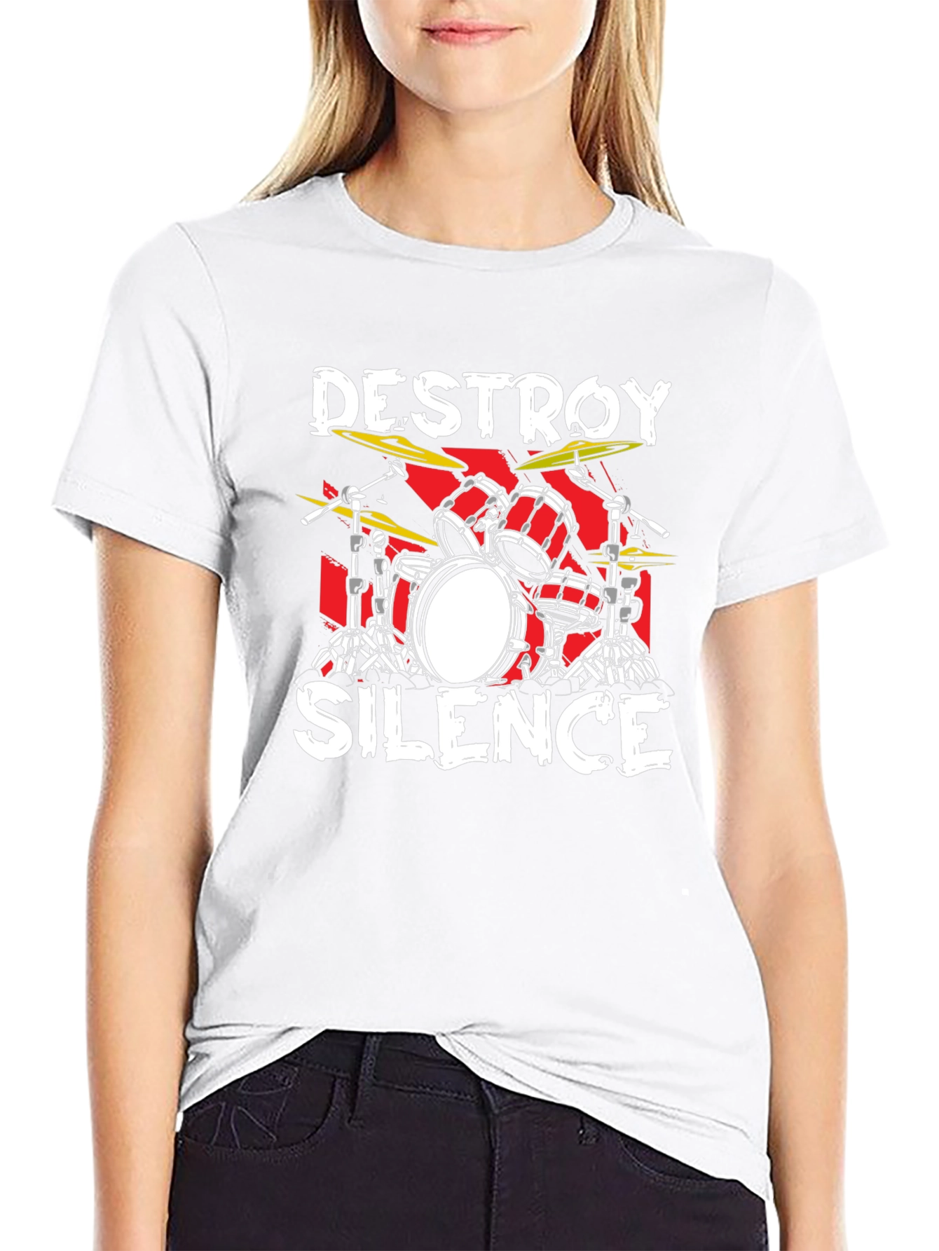 Black Destroy Silence Drum Set Black T-Shirt view 9