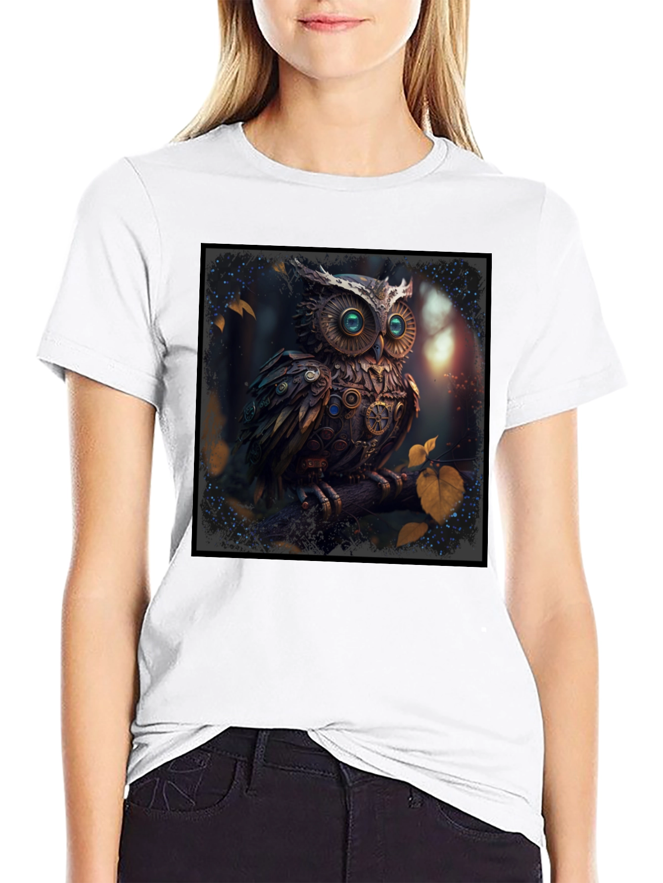 Black Steampunk Owl Graphic Black T-Shirt view 9