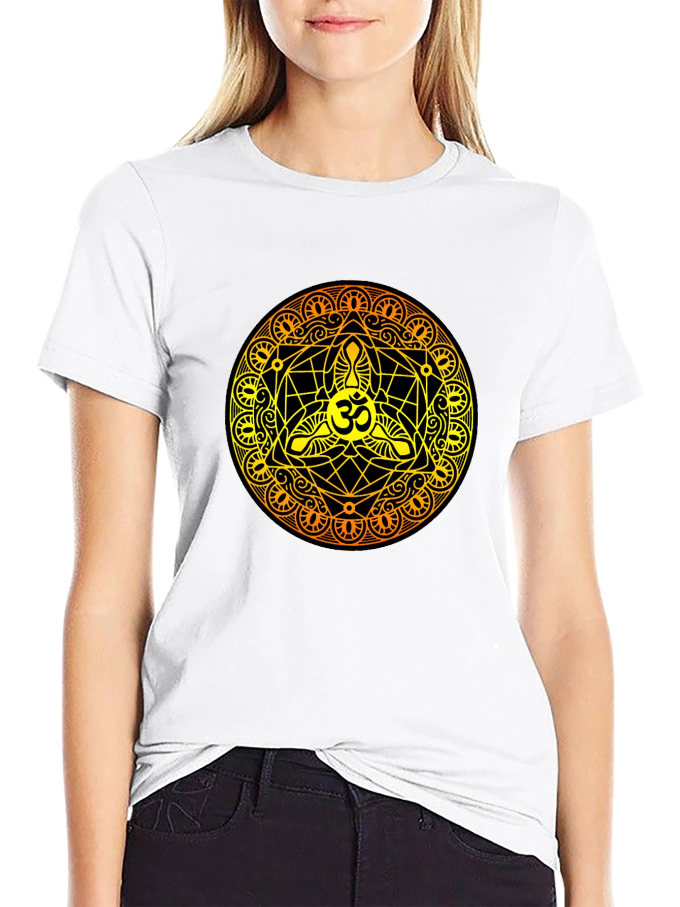 Black Om Mandala Black T-Shirt - Sacred Geometry Design view 9
