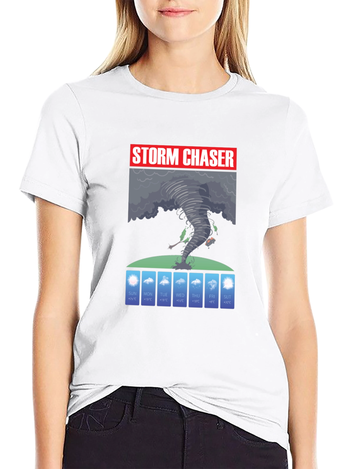 Black Storm Chaser Graphic T-Shirt - Weather Forecast Design view 9