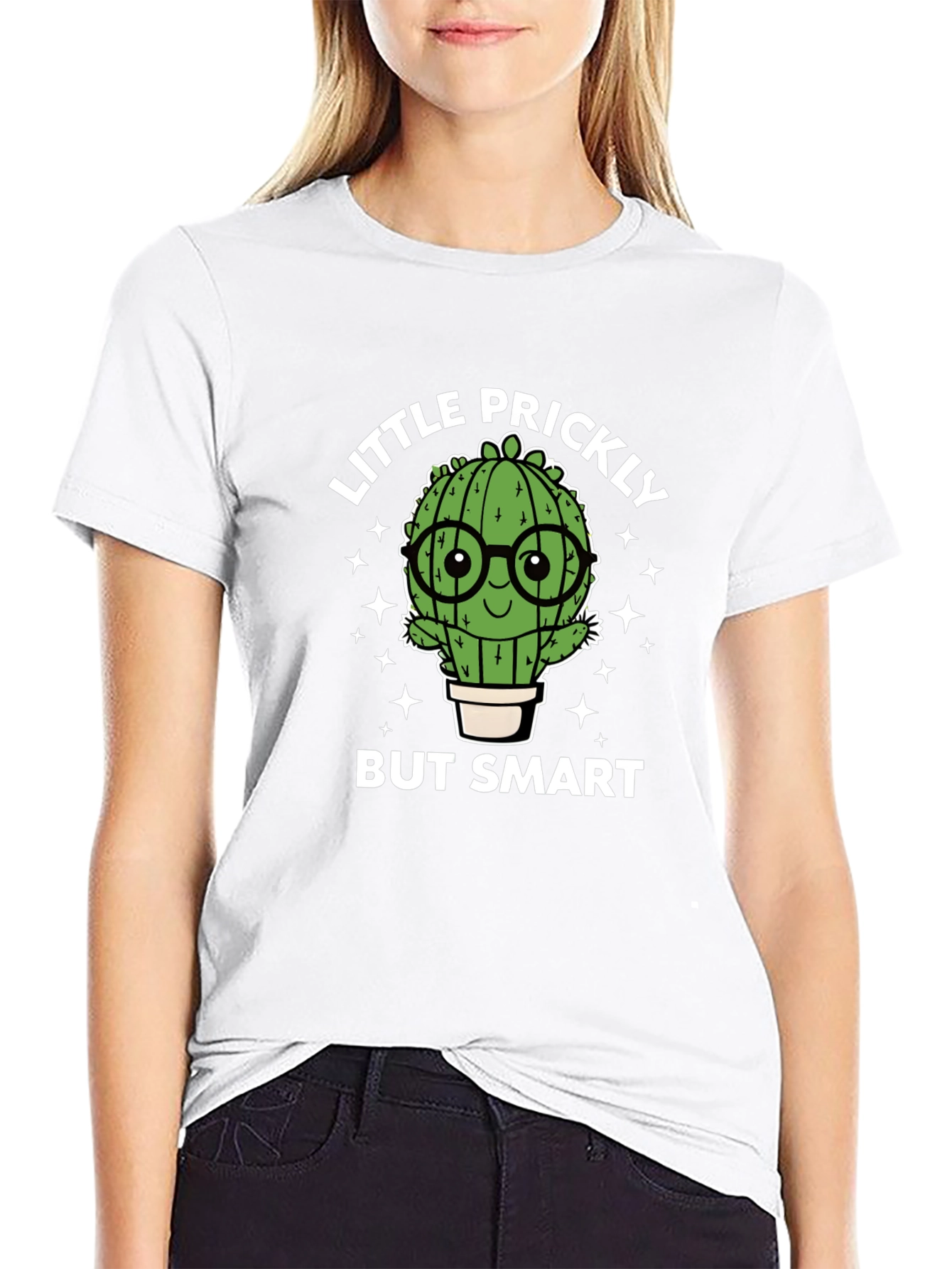 Black Little Prickly But Smart Cactus Graphic Tee view 9