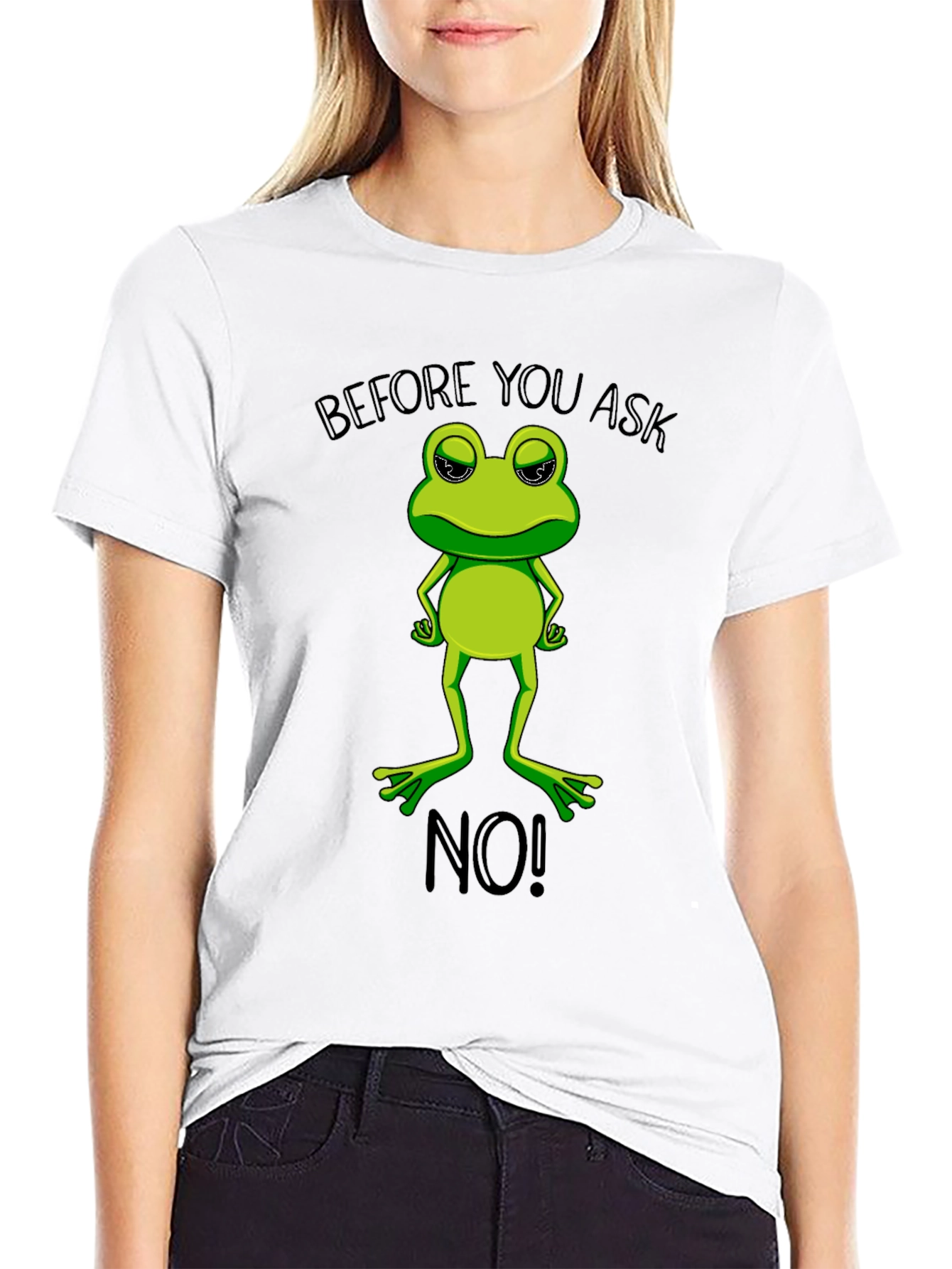 Black Funny Frog Graphic T-Shirt - Before You Ask, No! view 9