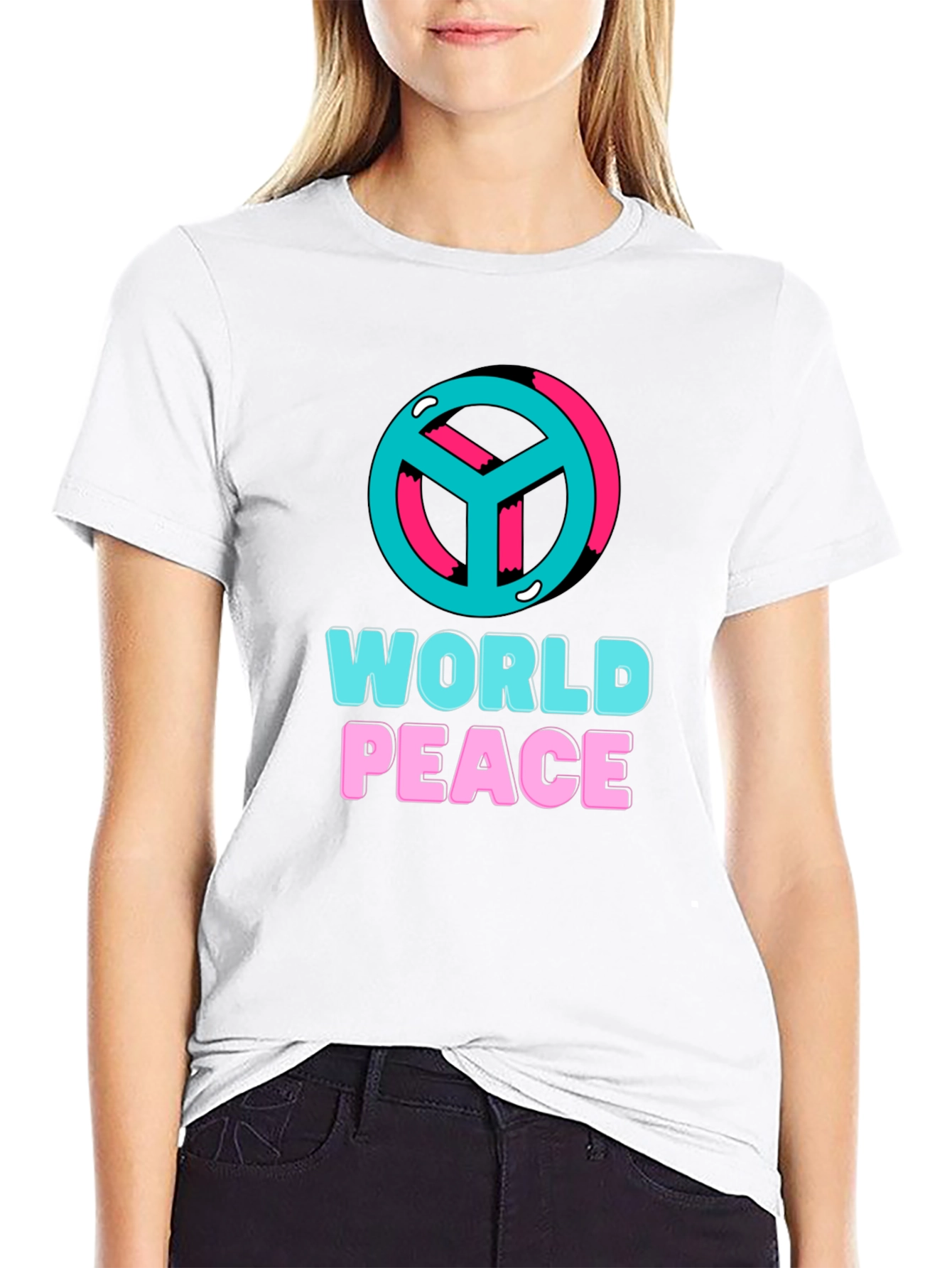 Black World Peace Graphic T-Shirt - Black view 9