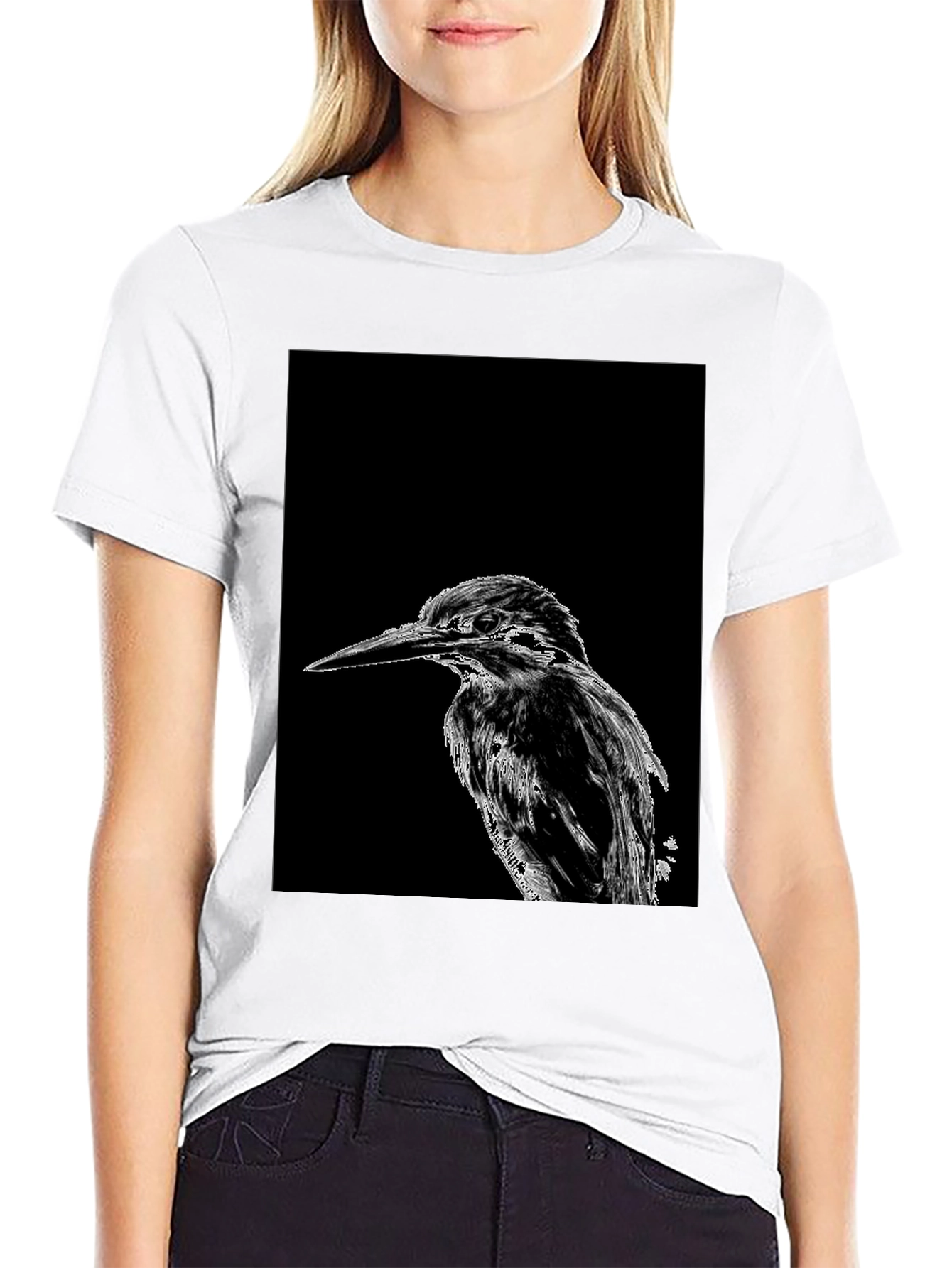Black Kingfisher Bird Print Black T-Shirt view 9