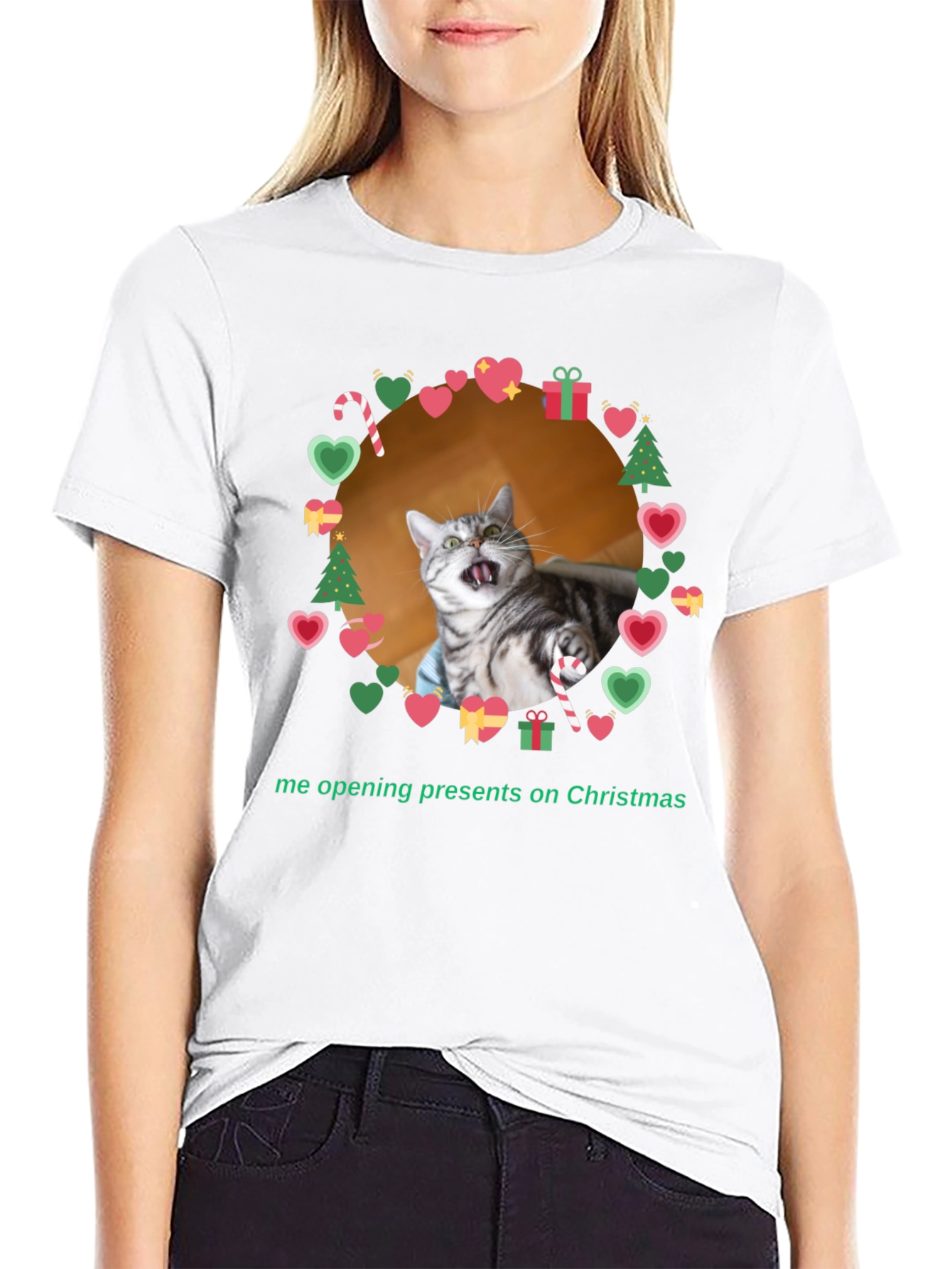Black Funny Cat Christmas T-Shirt  view 9