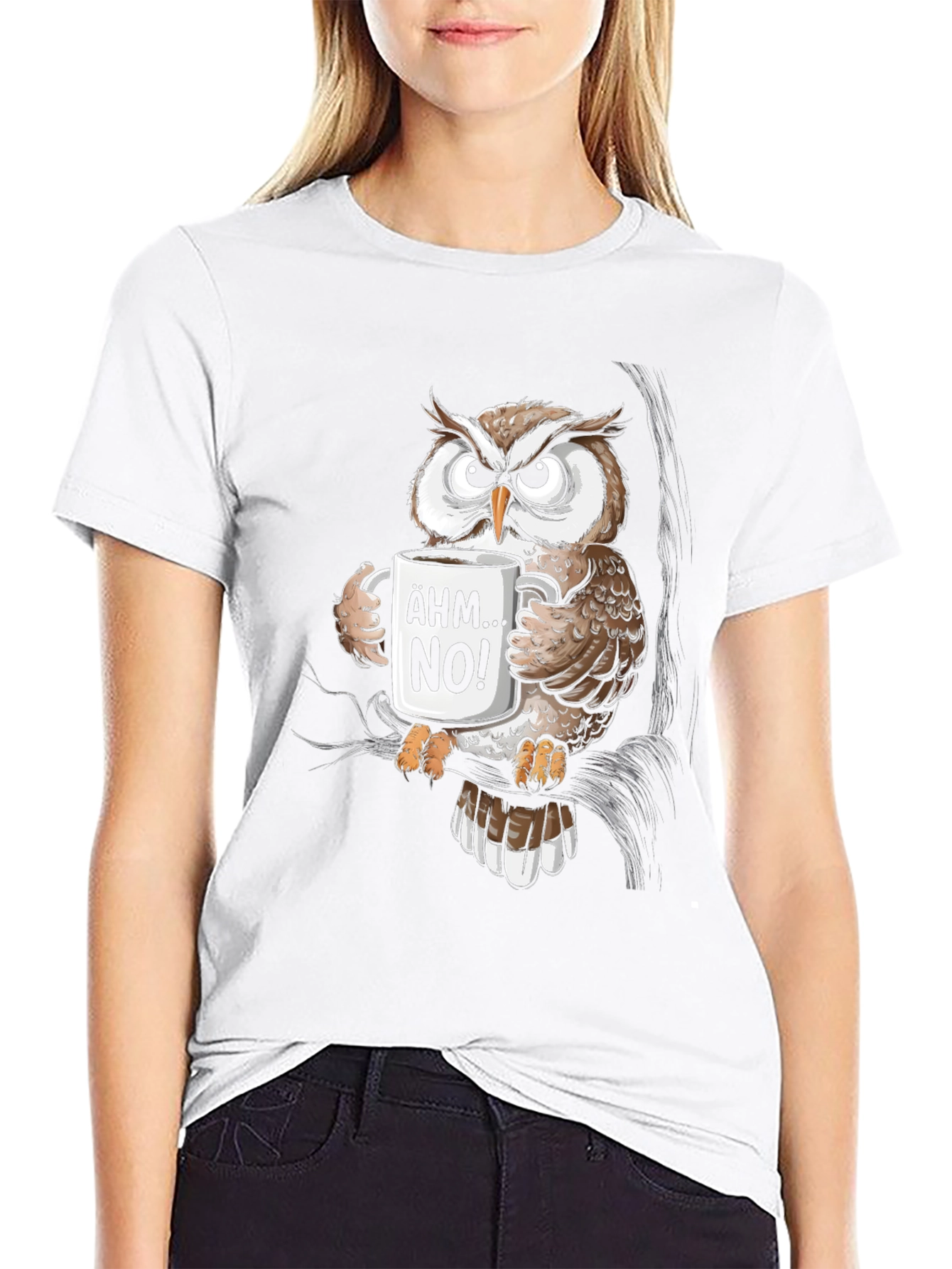 Black Funny Owl Coffee T-Shirt - Ähm No! Graphic Tee view 9