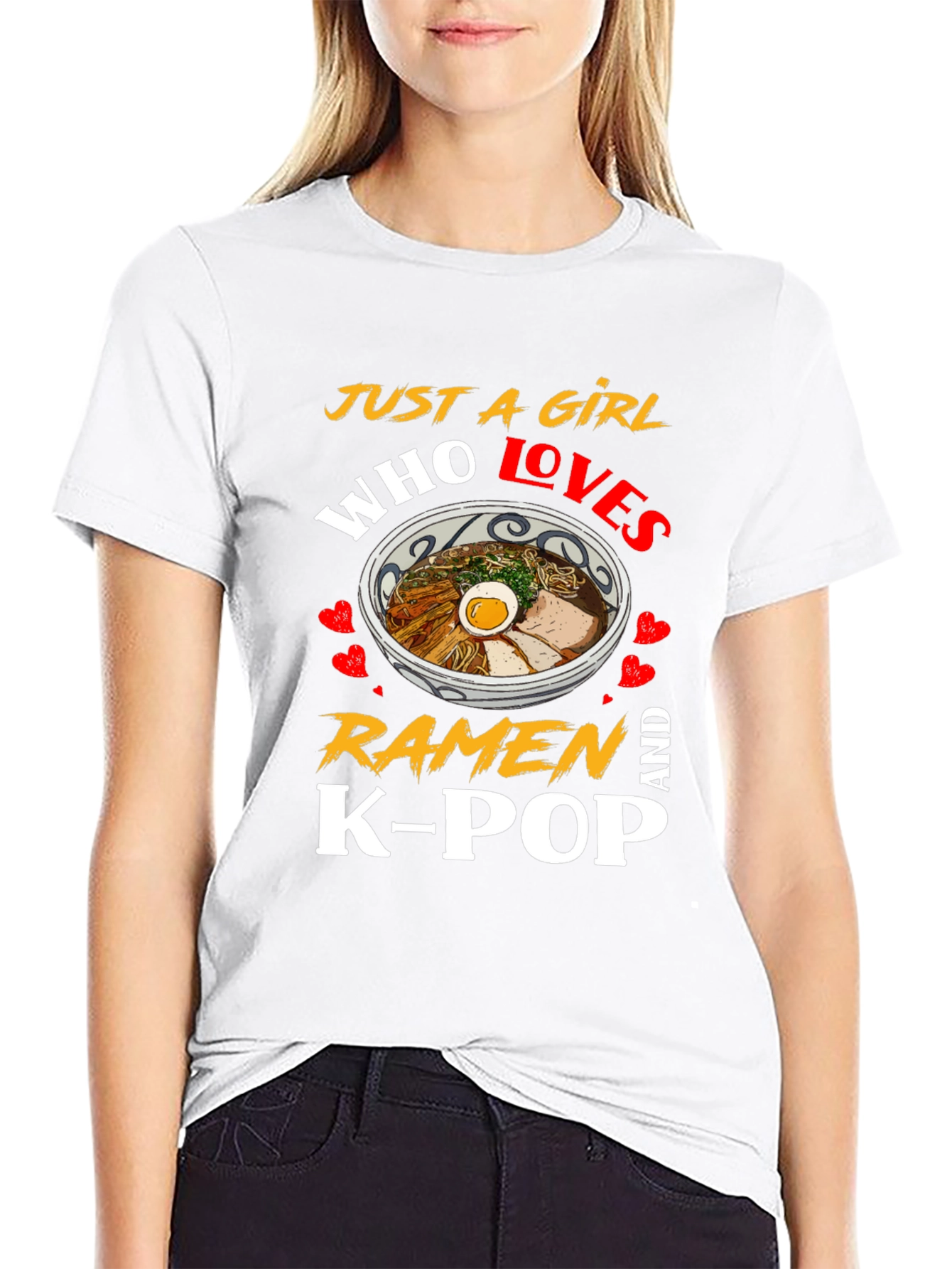 Black Just A Girl Who Loves Ramen And K-Pop Black T-Shirt view 9