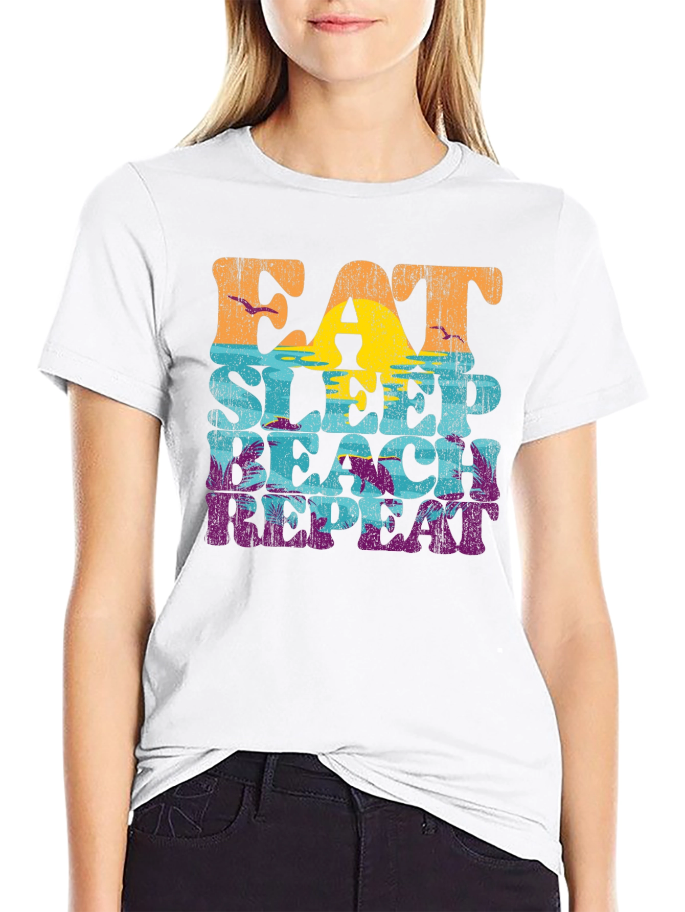 Black Eat Sleep Beach Repeat Graphic T-Shirt view 9