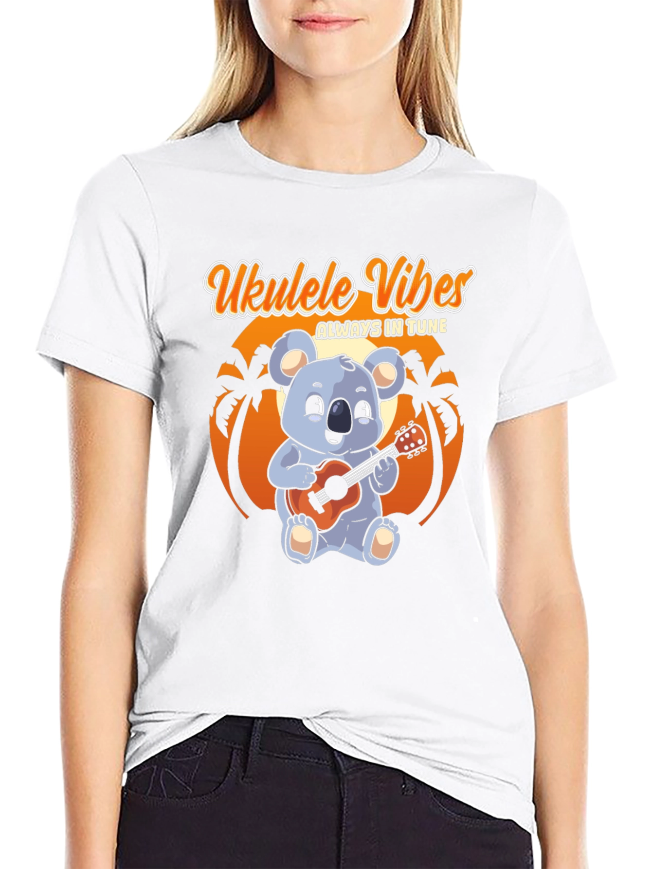 Black Ukulele Vibes T-Shirt - Koala Bear Playing Ukulele view 9