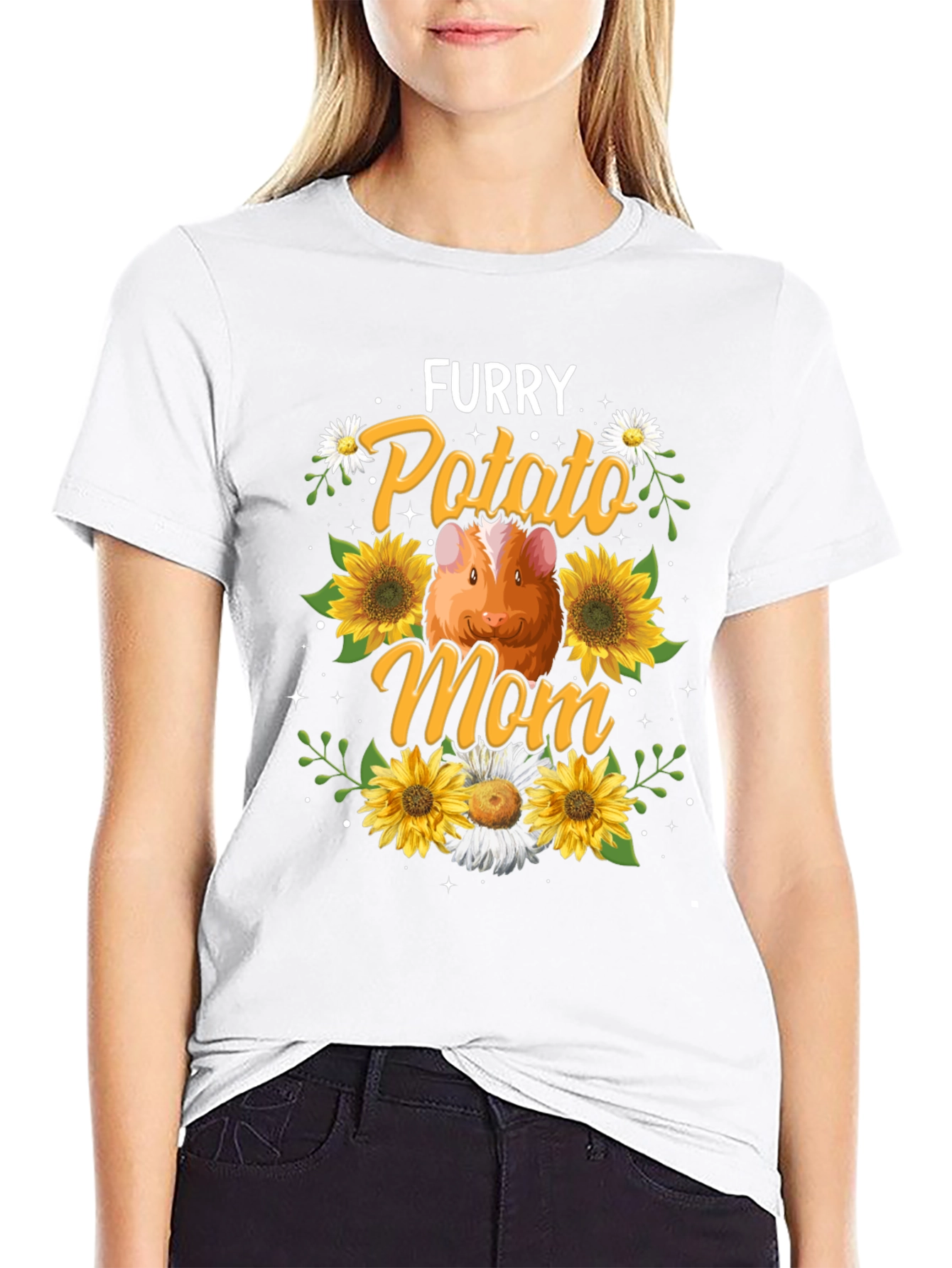 Black Furry Potato Mom Graphic T-Shirt view 9