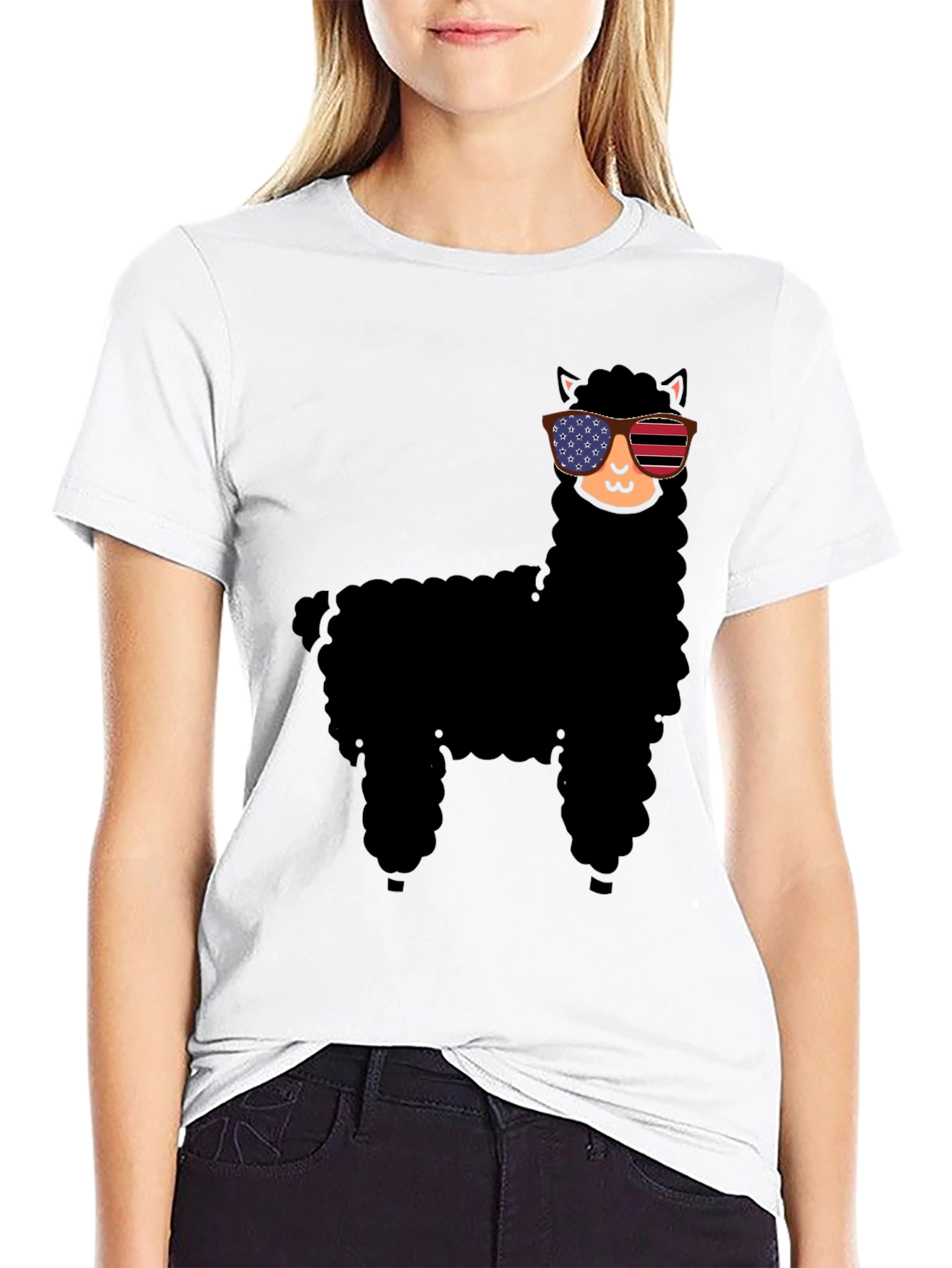 Black Cool Llama Graphic Tee view 9