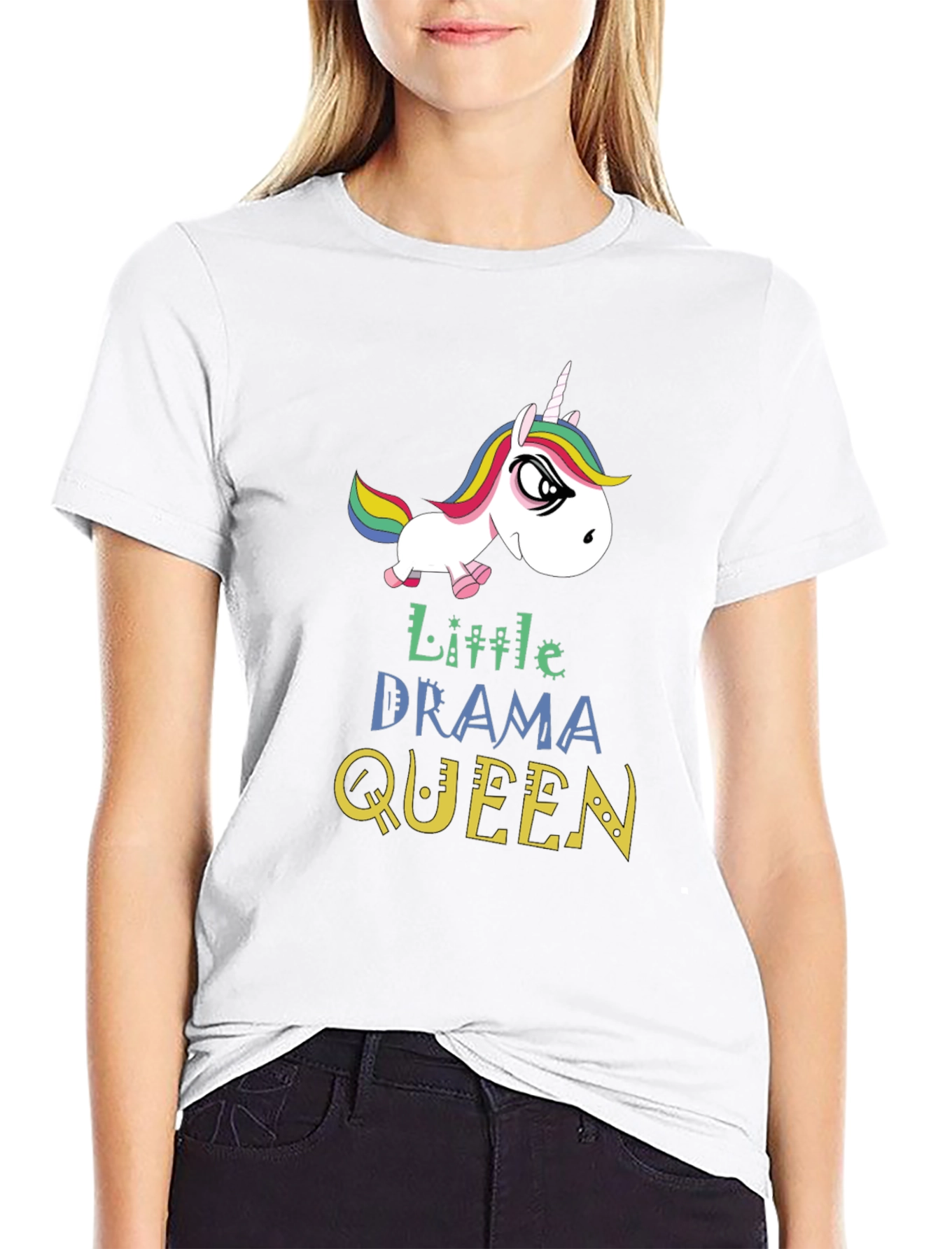 Black Little Drama Queen Unicorn Graphic T-Shirt view 9