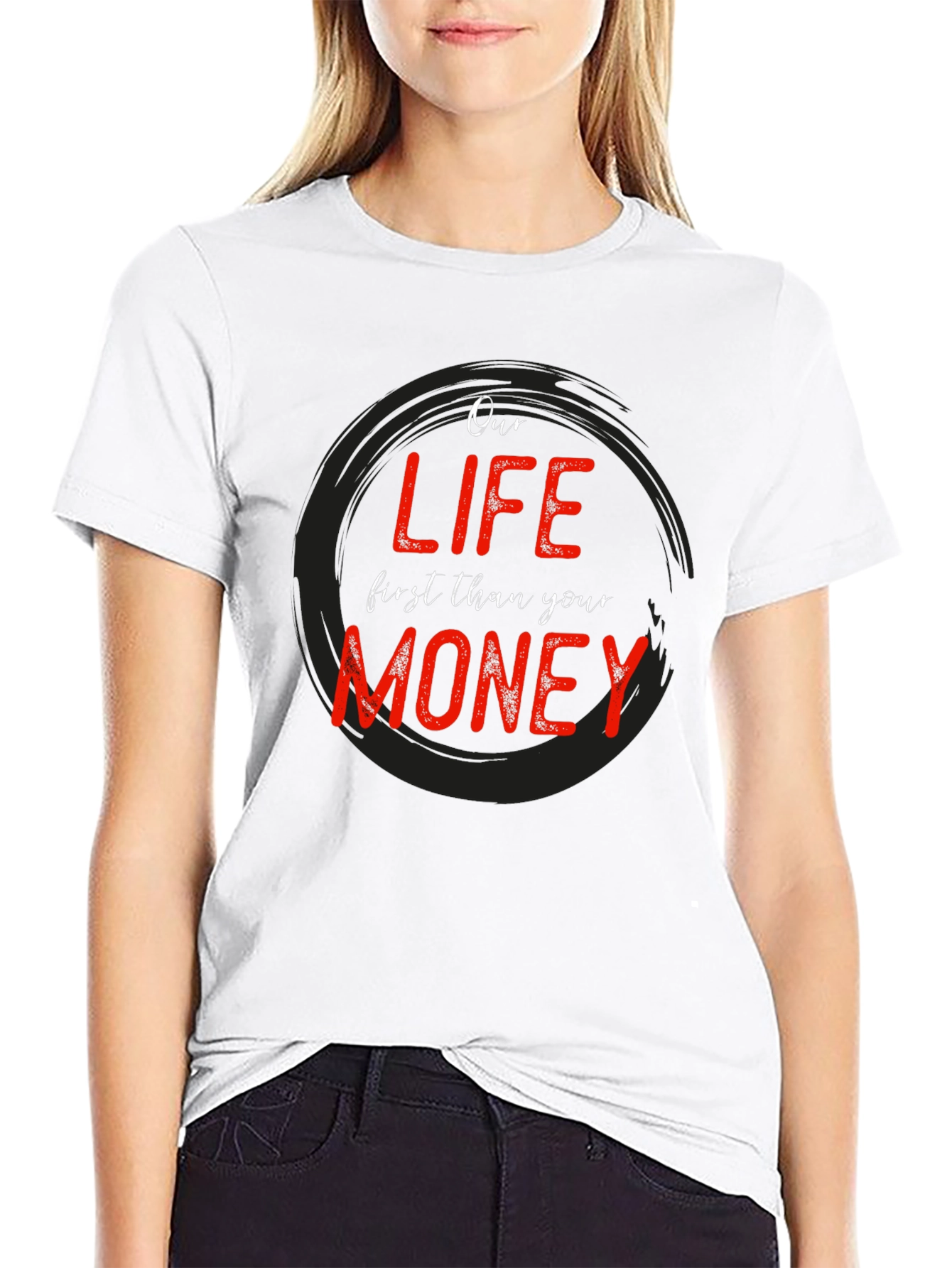 Black Our Life First Than Your Money Black Graphic Tee view 9