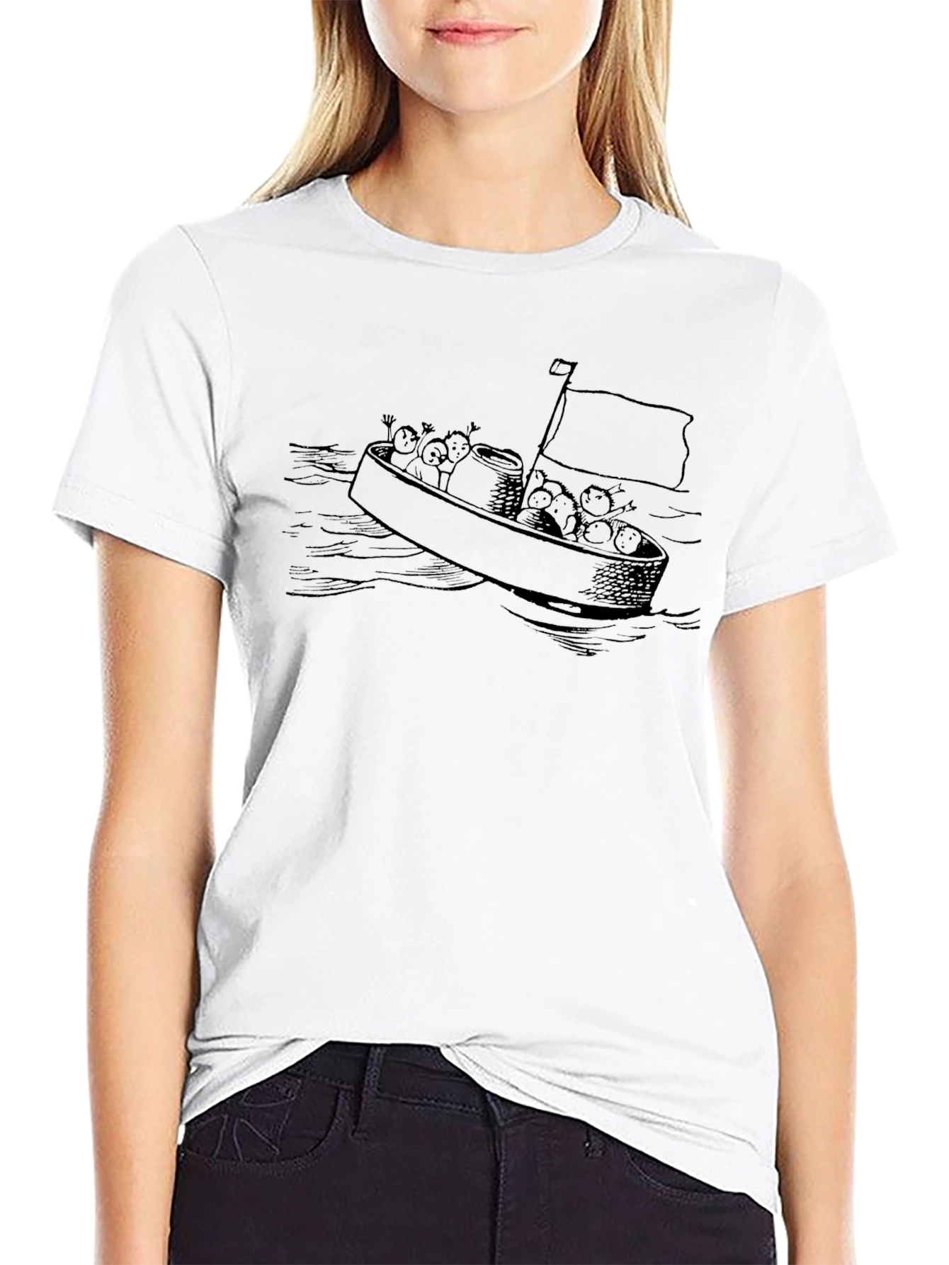 Black Cartoon Boat Black T-Shirt view 9