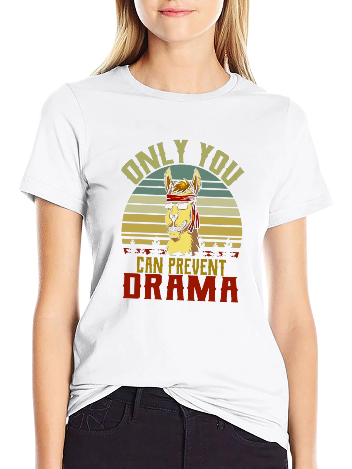 Black Only You Can Prevent Drama Llama T-Shirt view 9