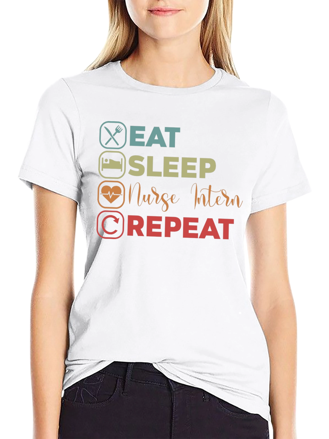Black Eat Sleep Nurse Intern Repeat T-Shirt view 9