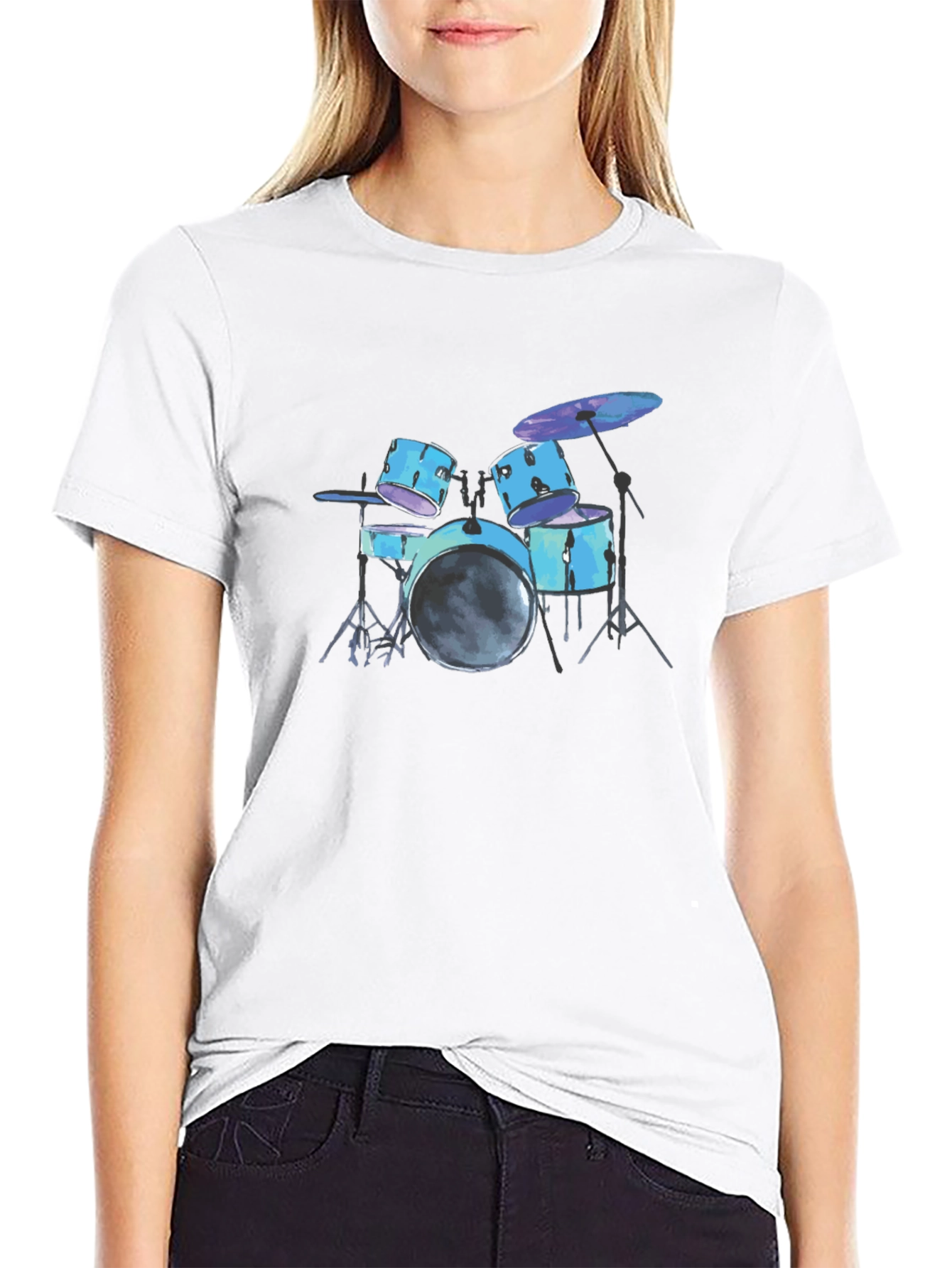 Black Drum Kit Graphic Tee - Black Cotton T-Shirt view 9