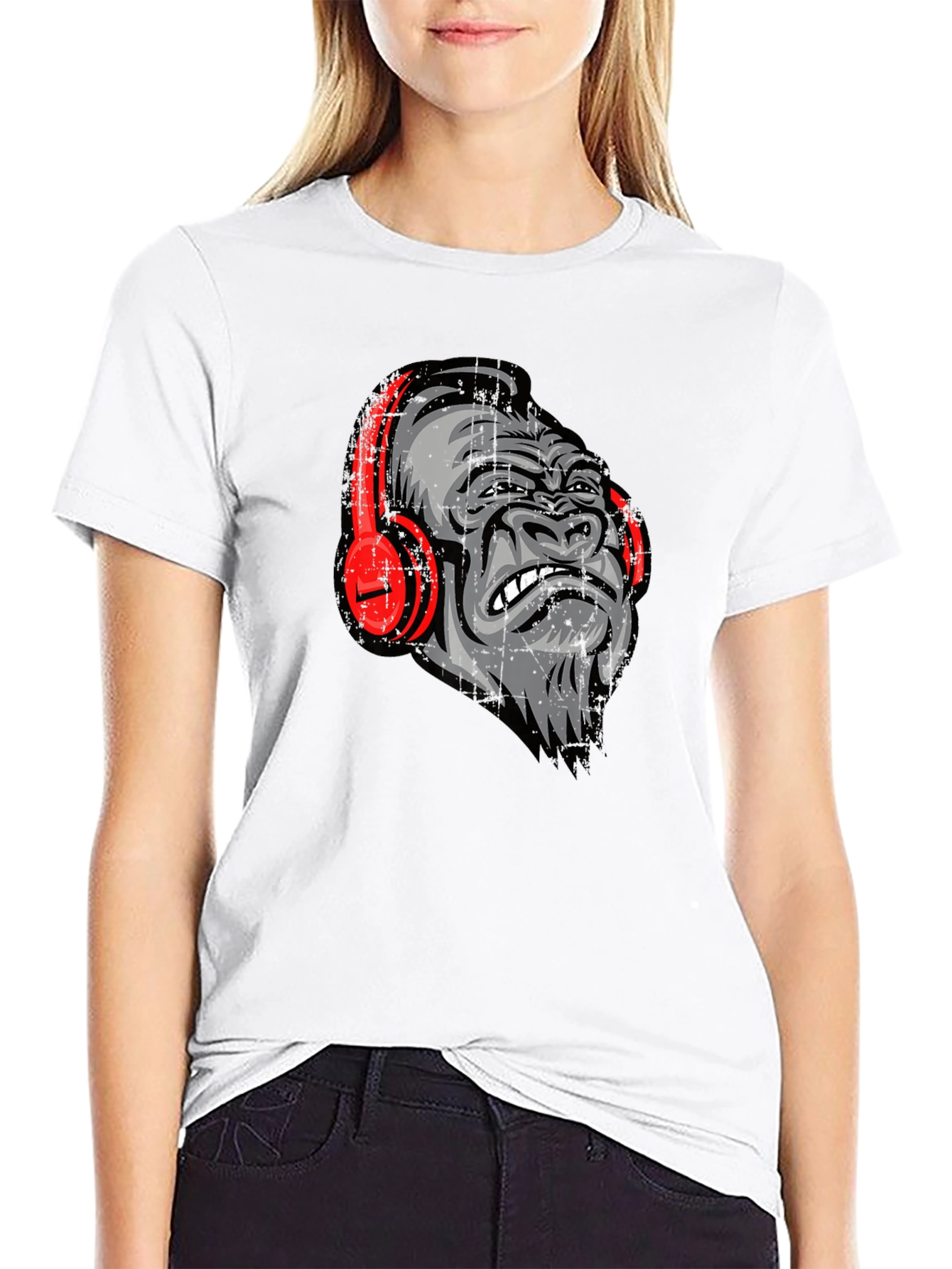 Black Cool Gorilla with Headphones Graphic Tee view 9