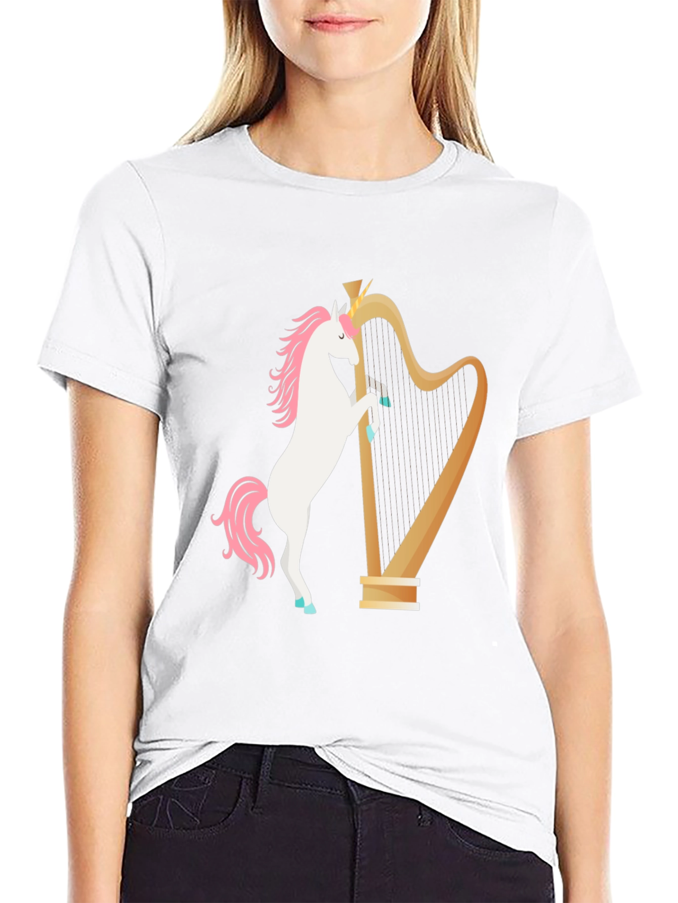 Black Unicorn Harp Graphic Tee - Black view 9