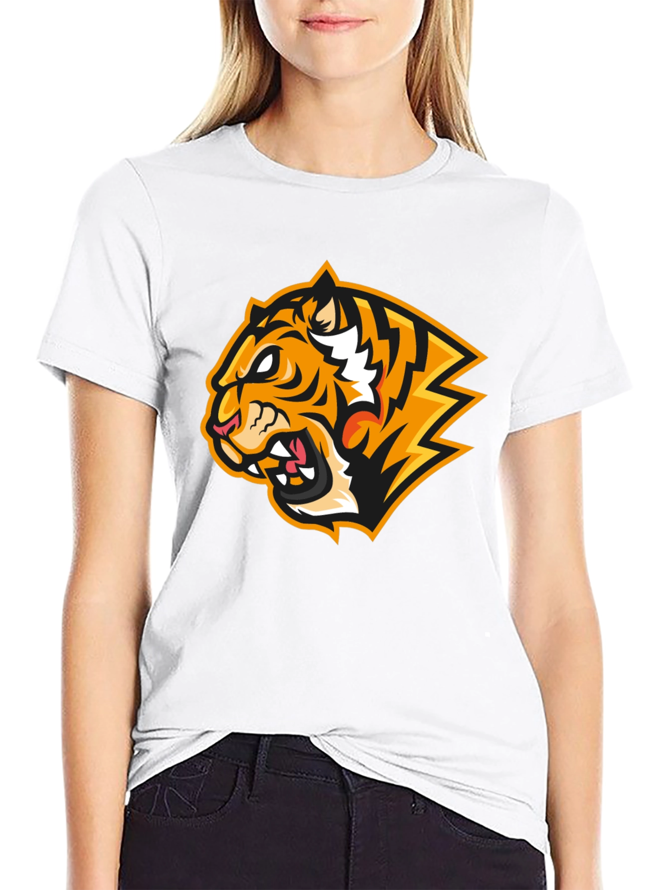 Black Fierce Tiger Graphic Print Black T-Shirt view 9