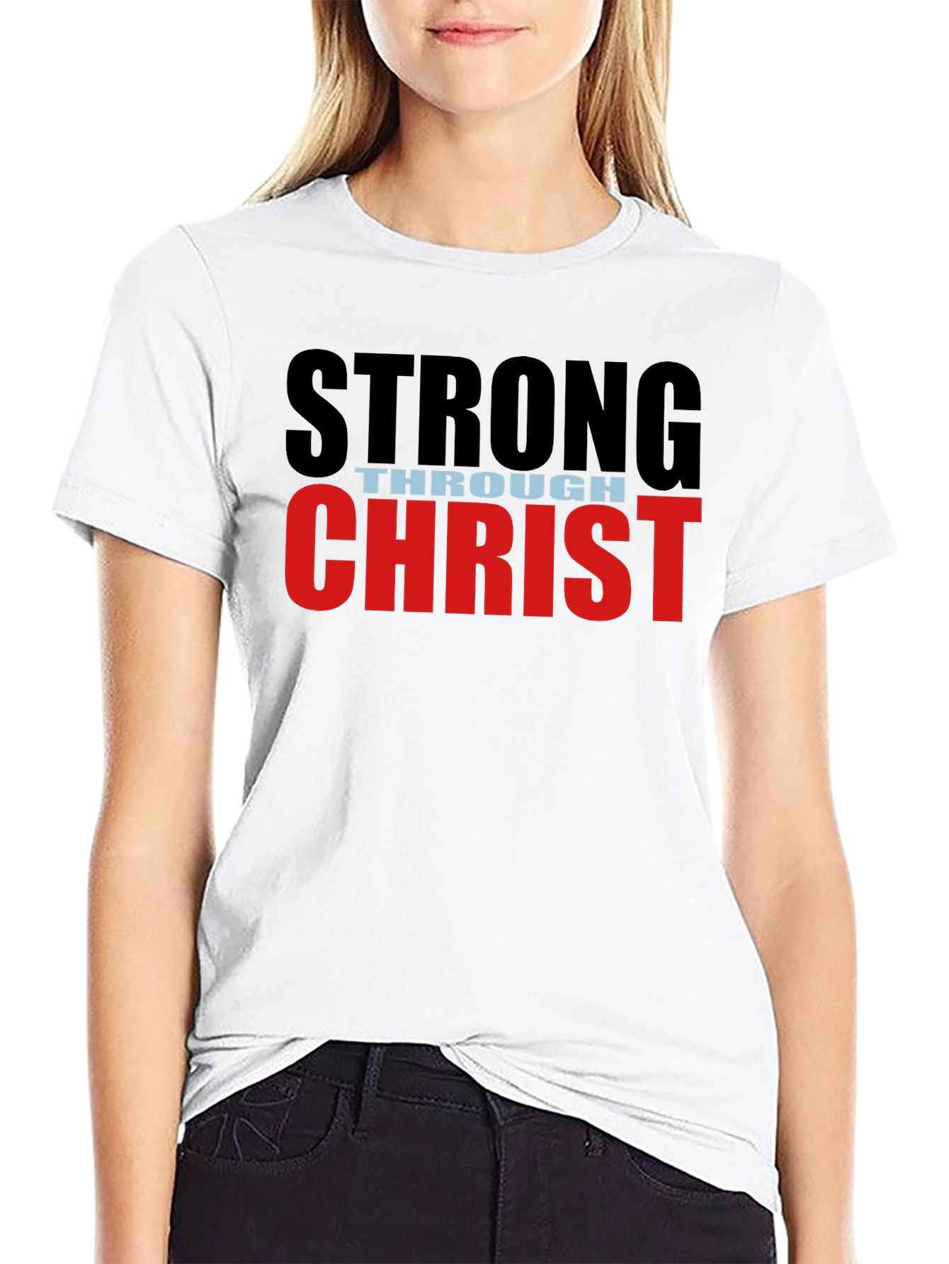 Black Strong Through Christ Black T-Shirt view 9