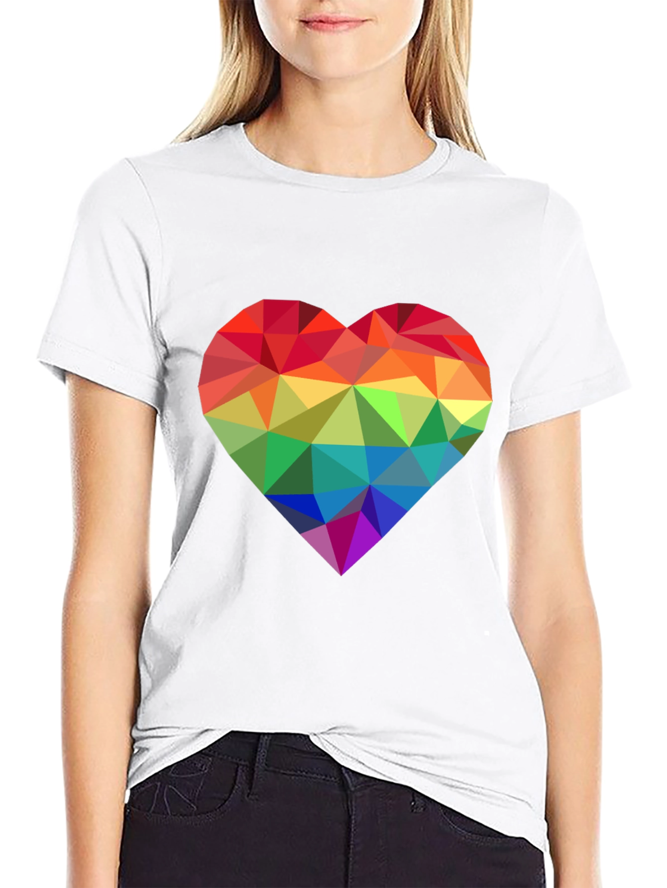 Black Geometric Rainbow Heart Graphic Tee - Pride Love view 9
