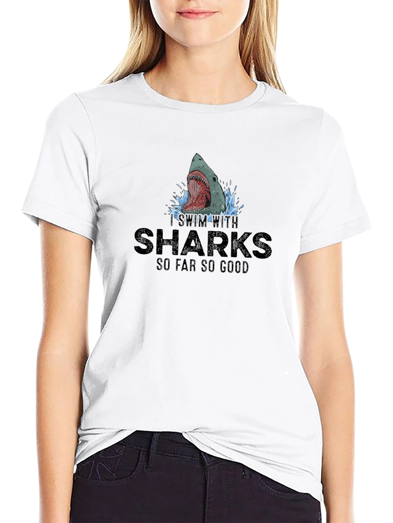 Black I Swim With Sharks Graphic Tee view 9