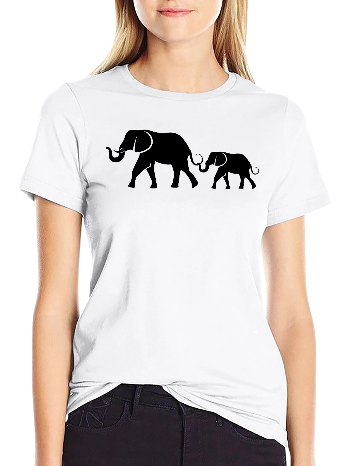 Black Elephant Family Black Graphic Tee view 9