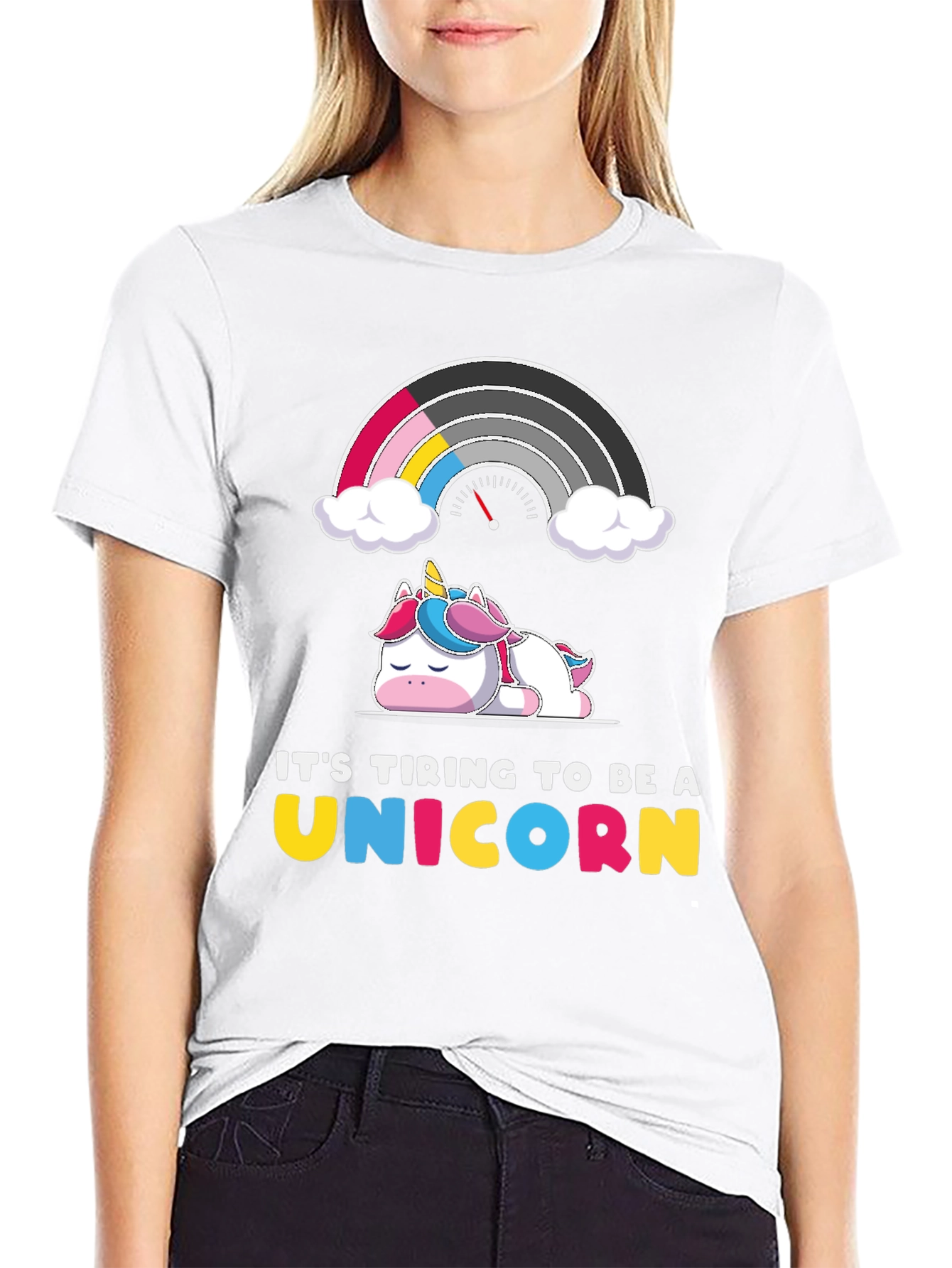 Black Tiring Unicorn Graphic Tee - Black Cotton T-Shirt view 9