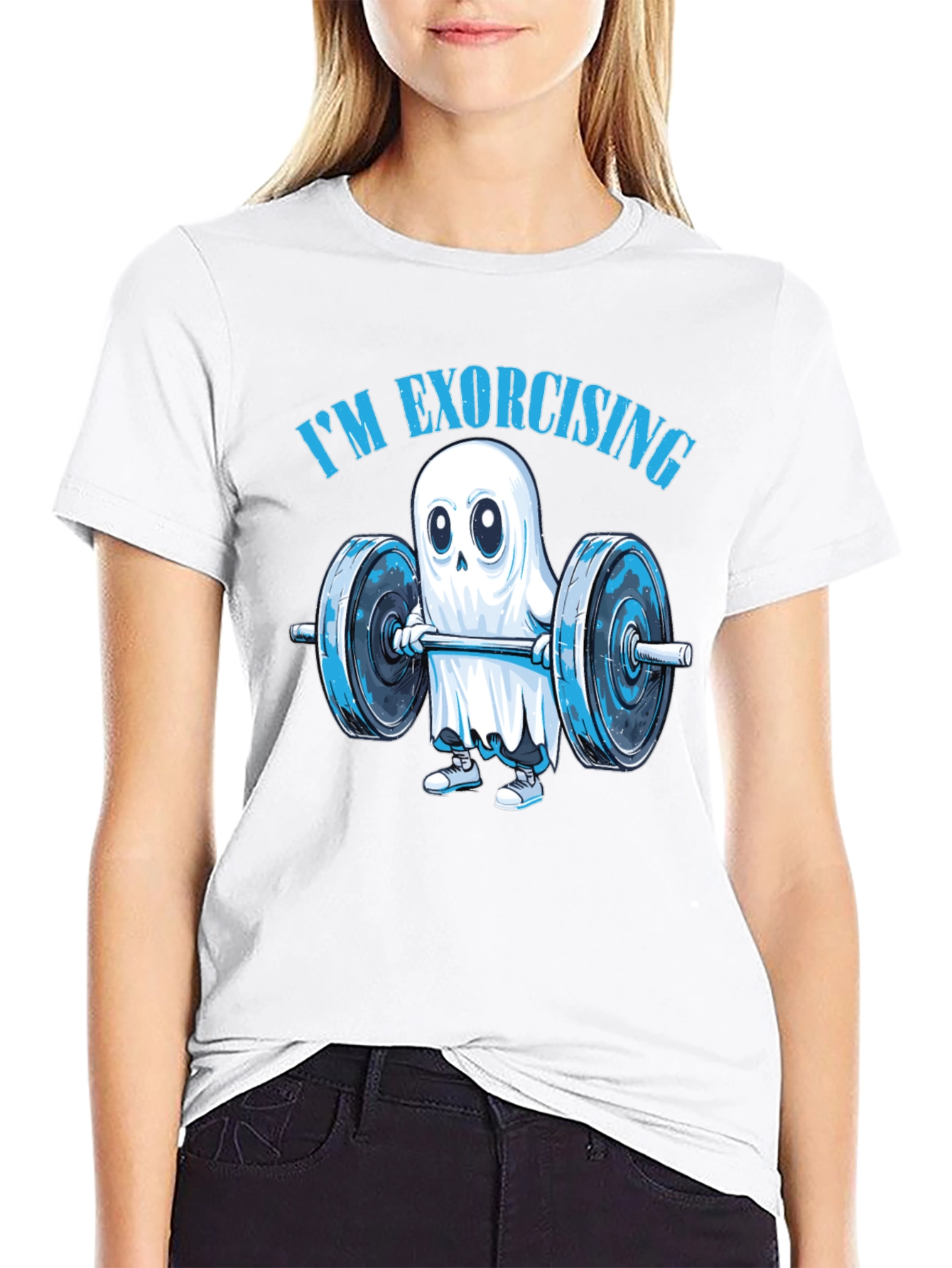 Black Funny Ghost Weightlifting T-Shirt: "I'm Exorcising!" view 9