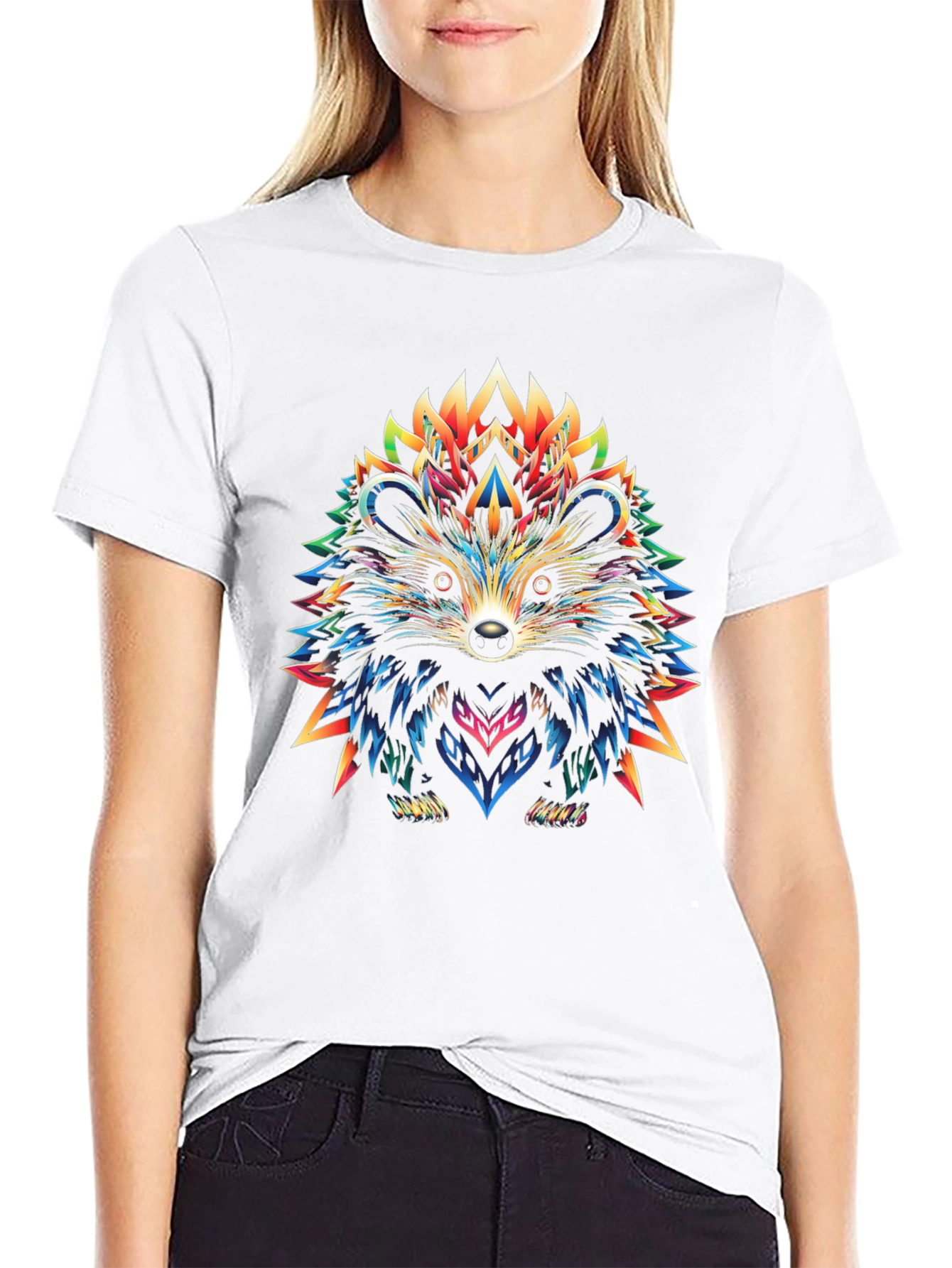 Black Vibrant Hedgehog Graphic Tee - Unique Art Design view 9