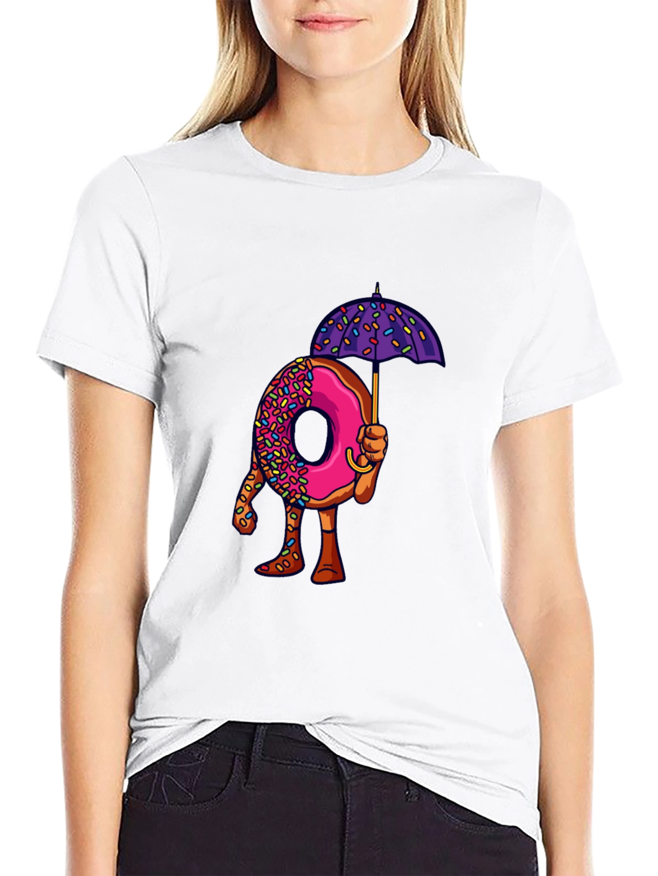 Black Donut Umbrella Graphic Tee - Unique Novelty Design view 9