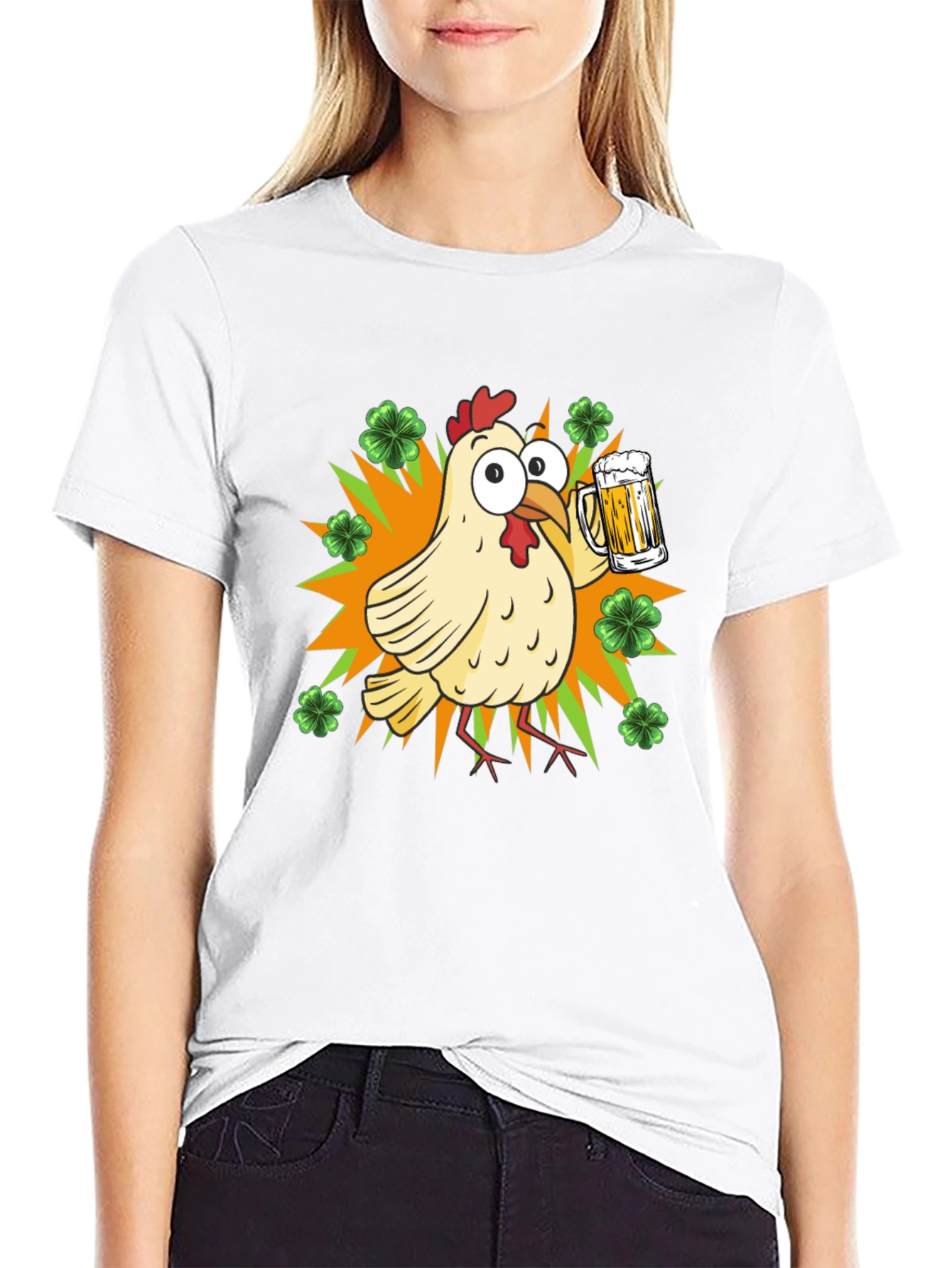Black St. Patrick's Day Chicken with Beer T-Shirt view 9