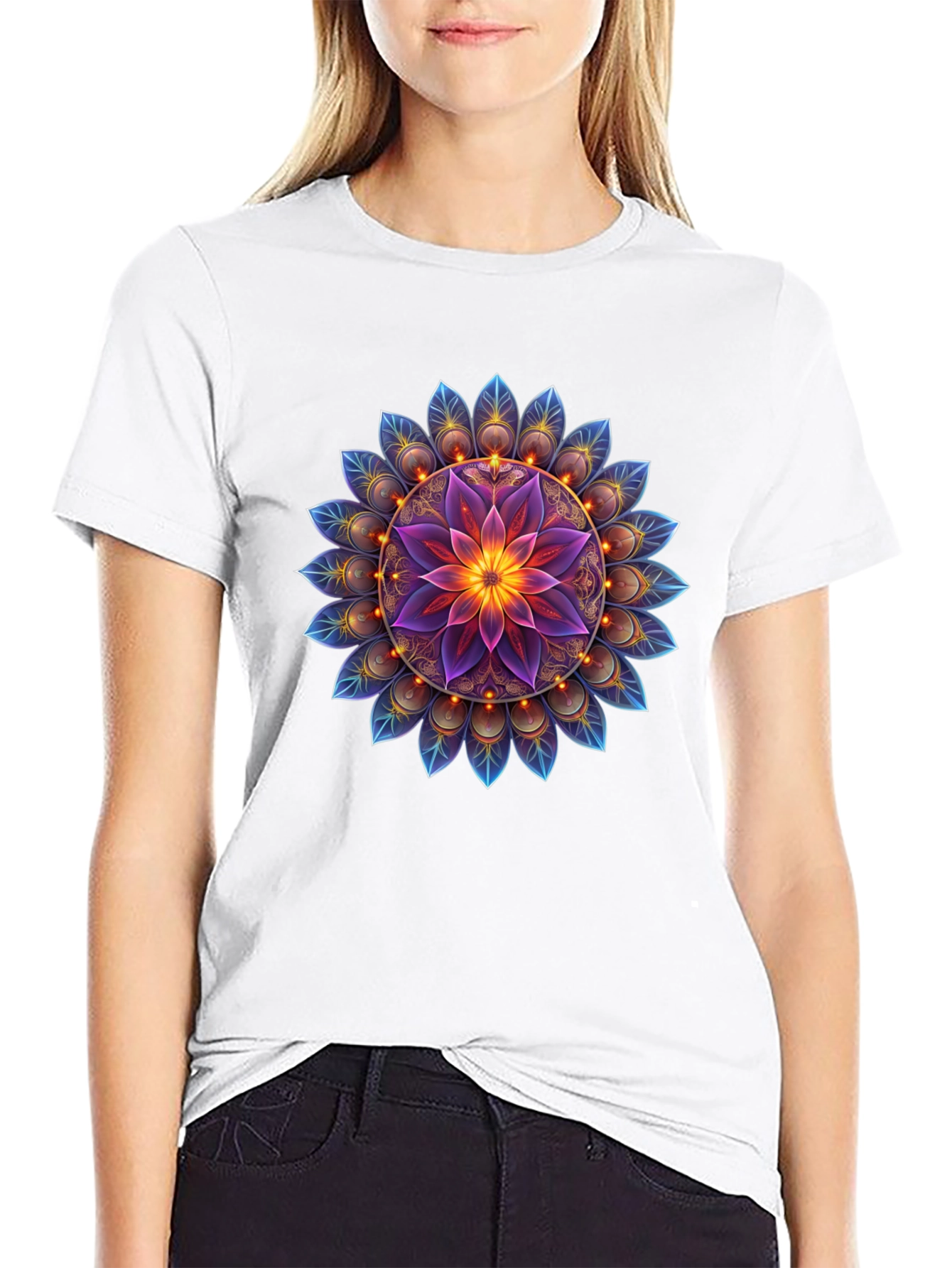 Black Floral Mandala Graphic Tee - Black Cotton Blend view 9