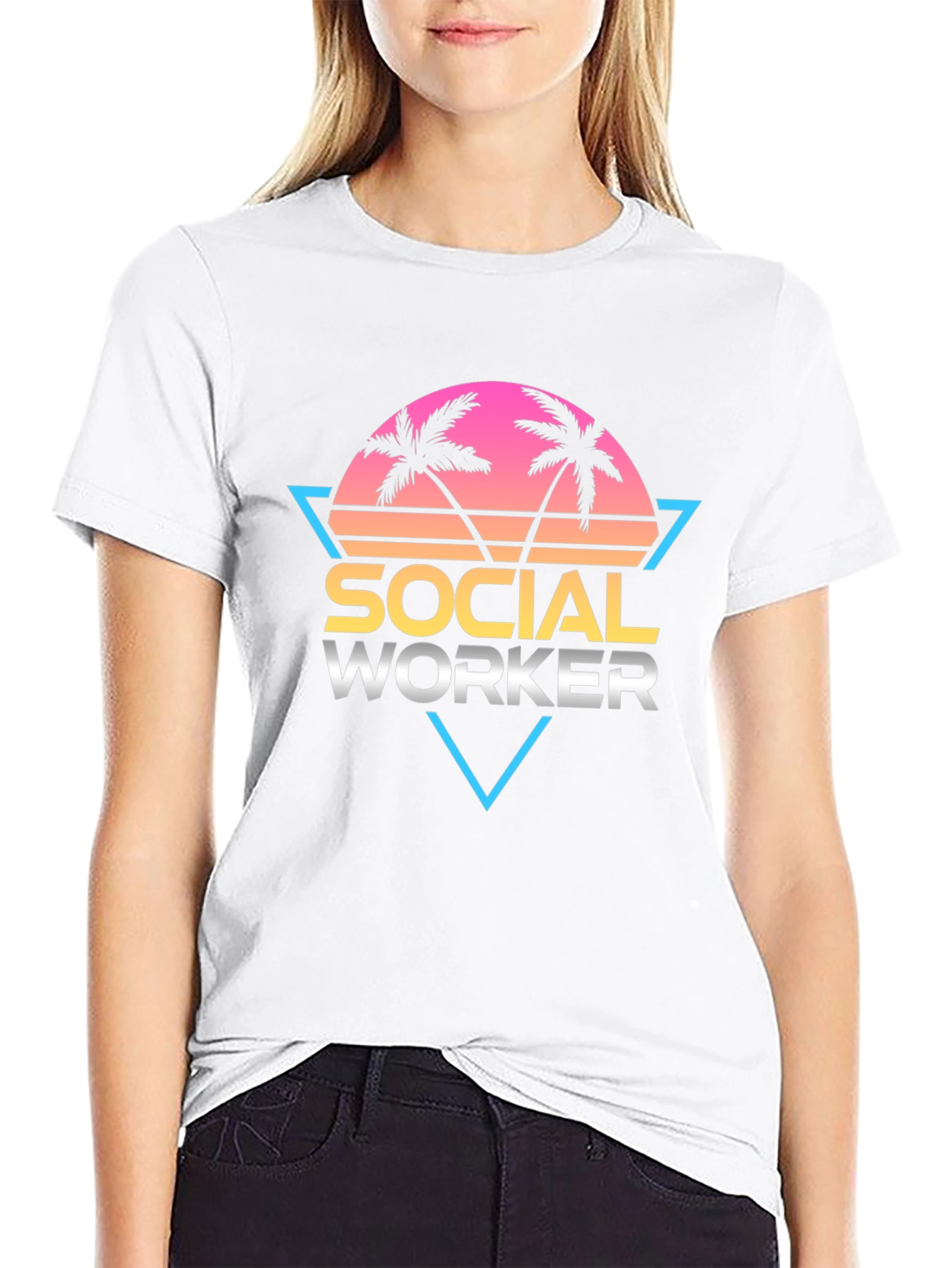 Black Social Worker Graphic Tee - Retro Palm Design view 9