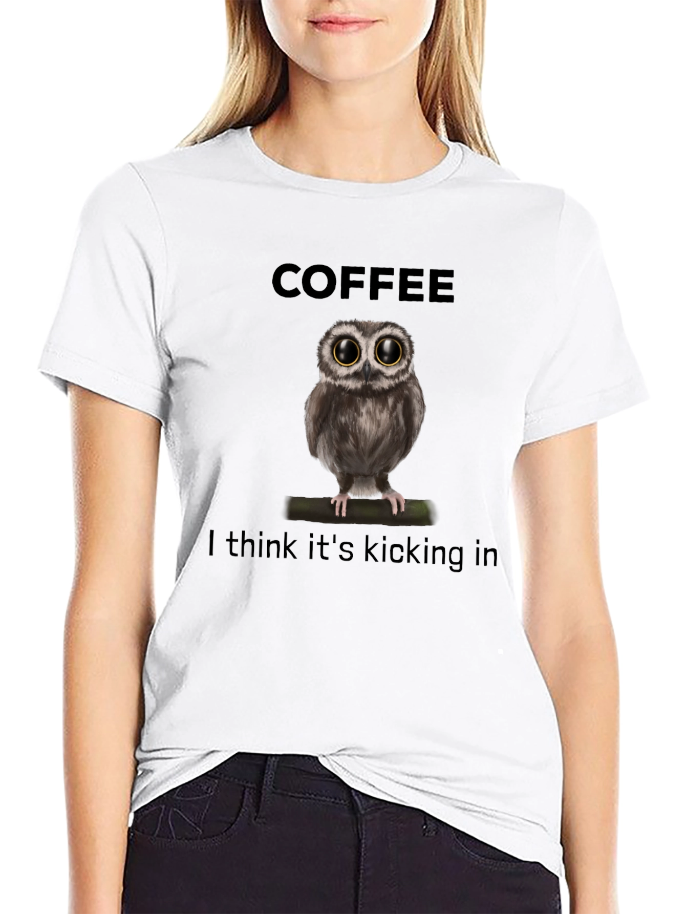 Black Coffee Owl Graphic T-Shirt - I Think It's Kicking In view 9