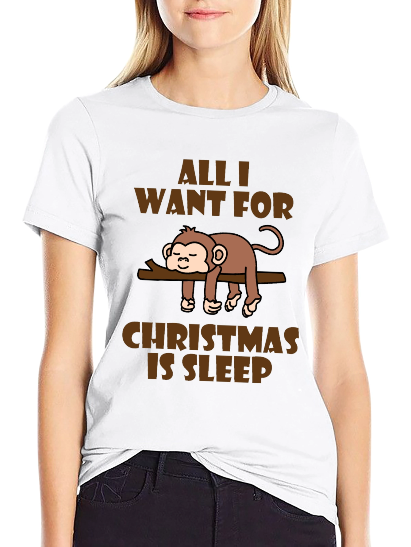 Black Funny Monkey Christmas Sleep T-Shirt view 9