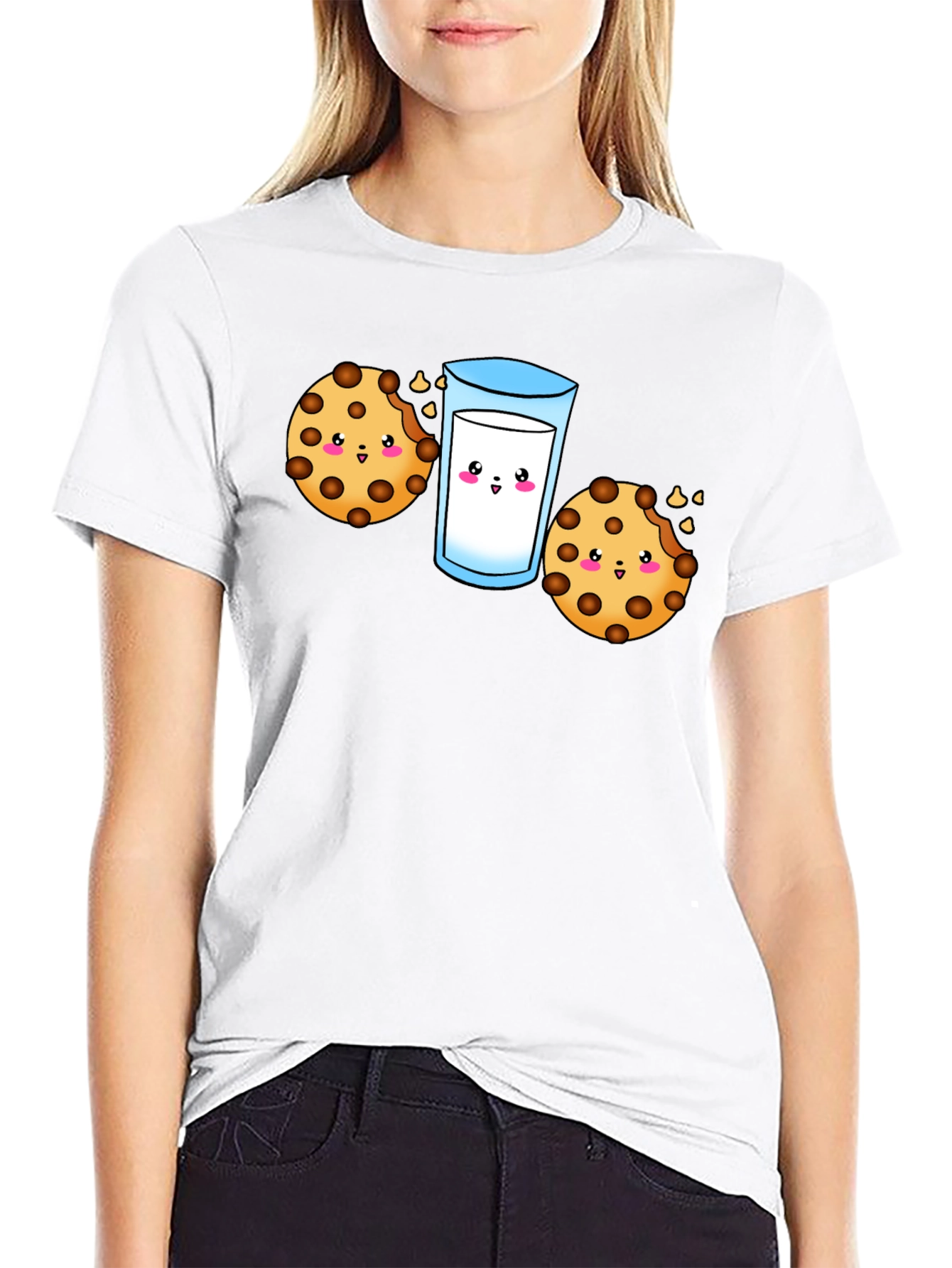 Black Cute Cookie & Milk Graphic Black T-Shirt view 9
