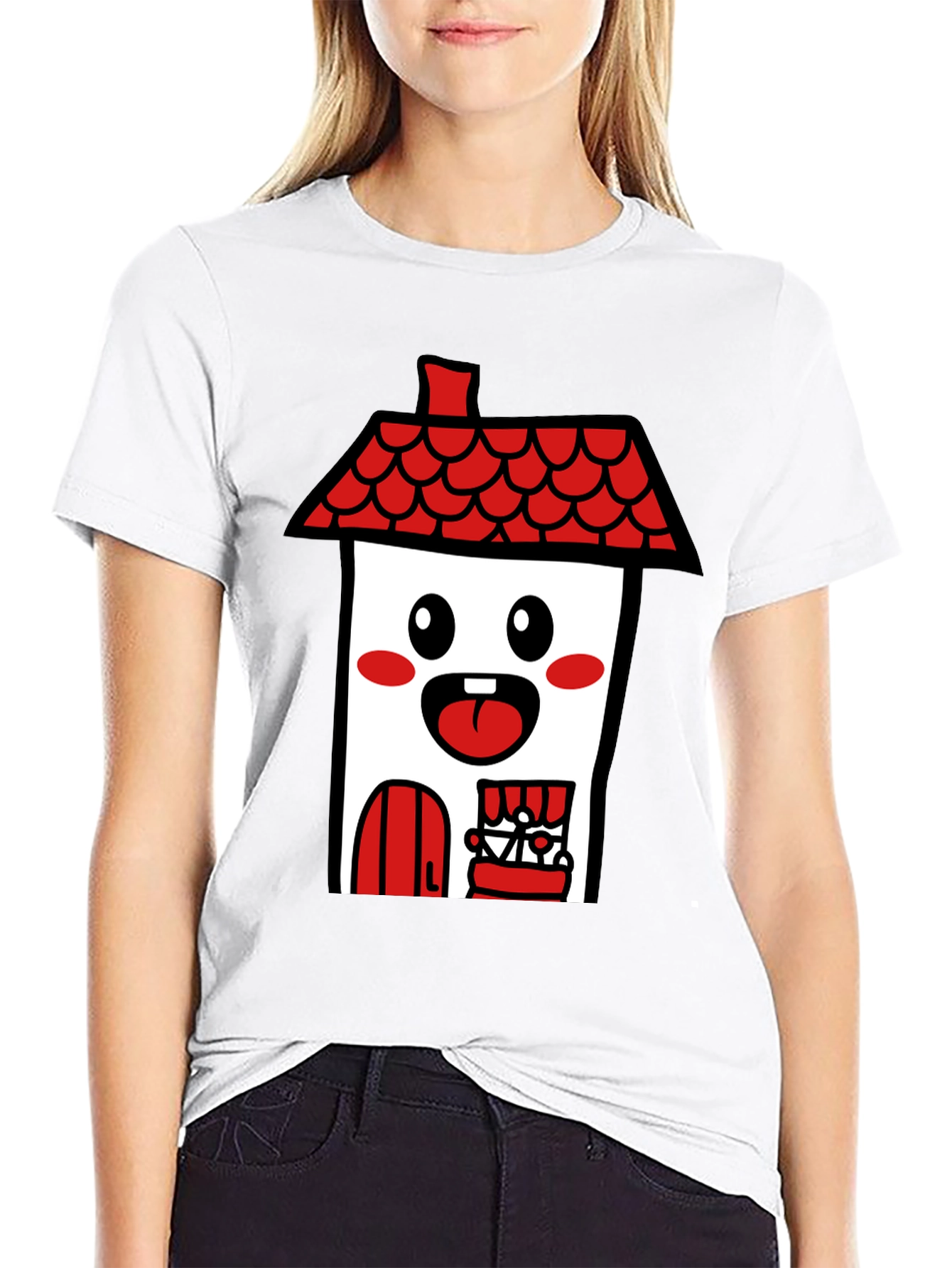 Black Kawaii House T-Shirt - Cute Cartoon Graphic Tee view 9