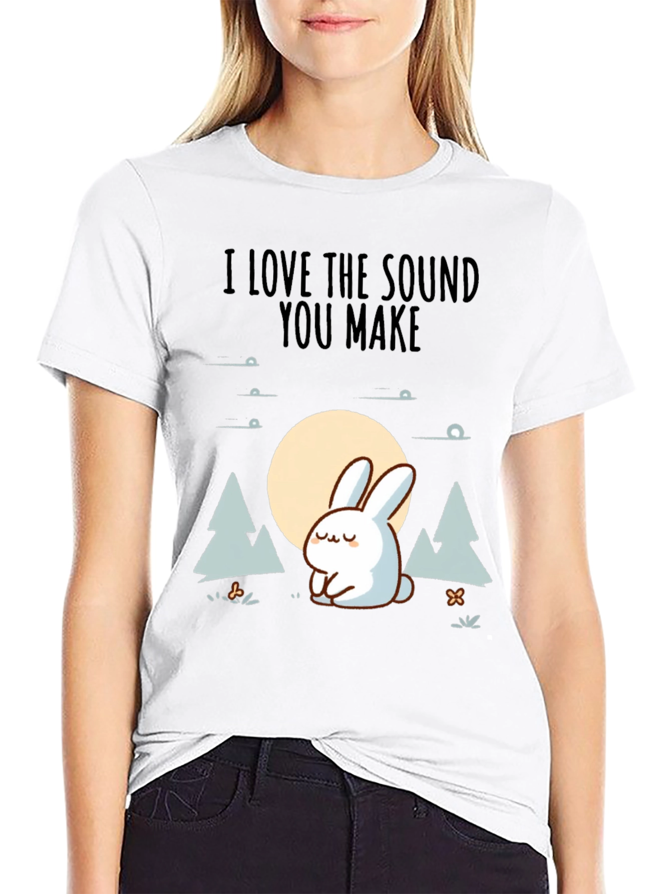 Black Cute Rabbit Graphic Tee - "I Love the Sound You Make" view 9