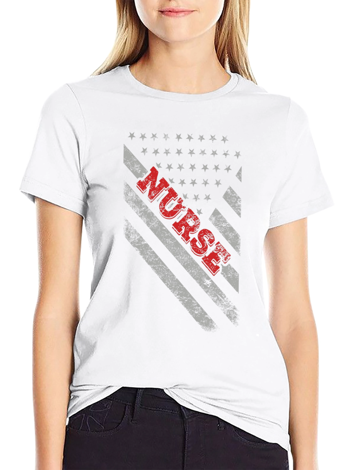 Black Nurse American Flag T-Shirt - Patriotic Healthcare Tee view 9