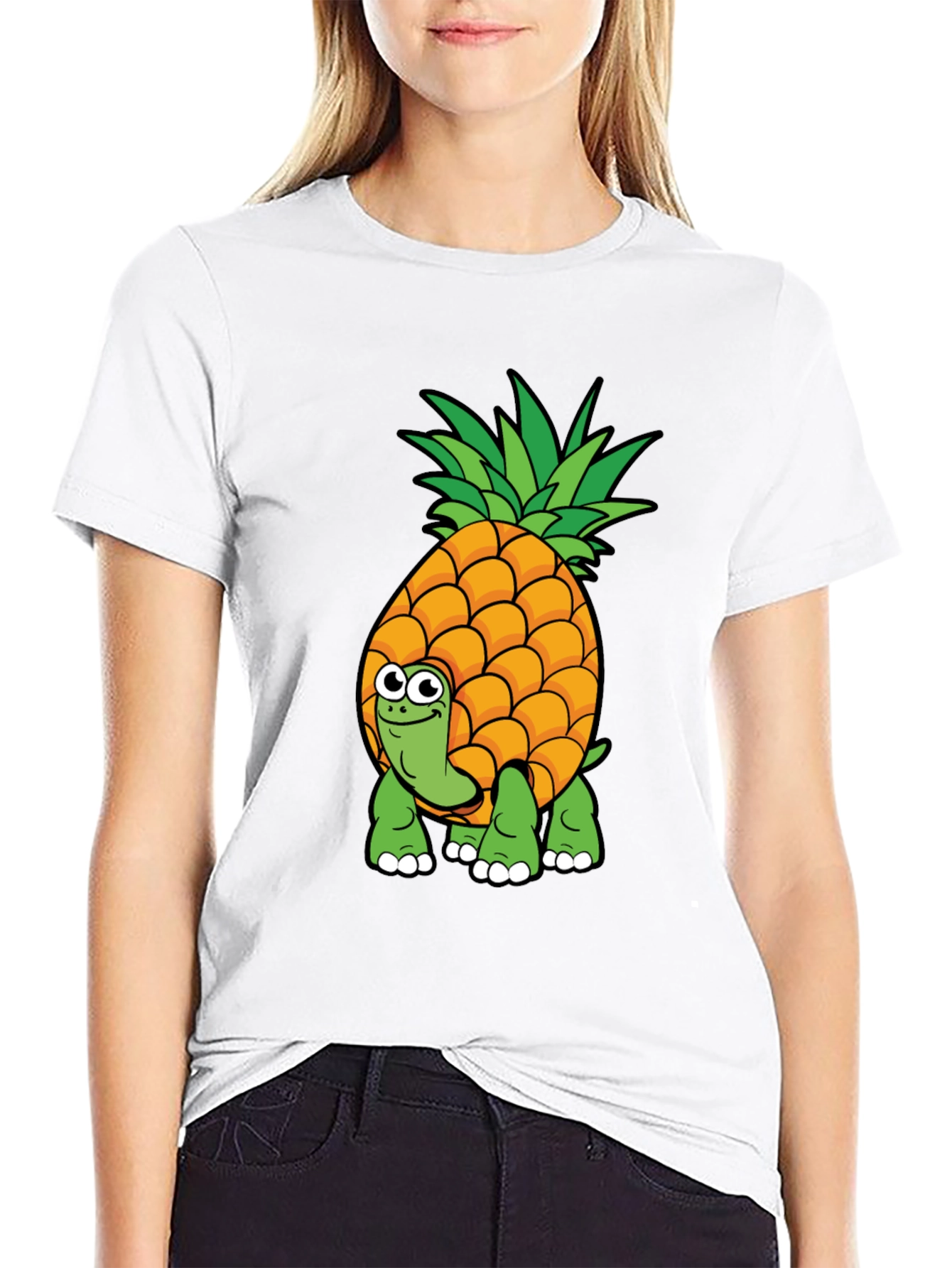 Black Pineapple Turtle Graphic Tee - Novelty Cartoon Shirt view 9