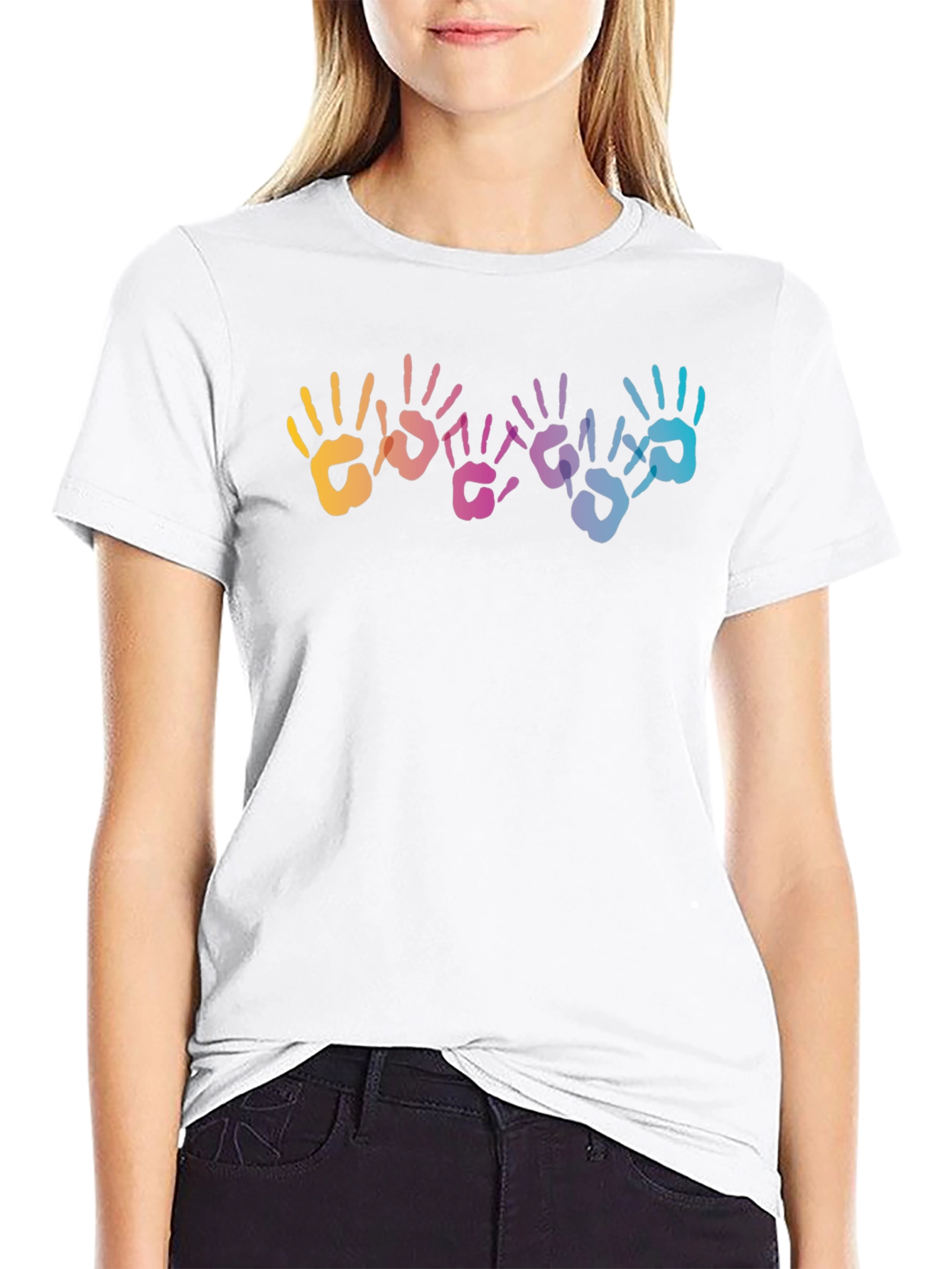 Black Rainbow Handprint Graphic T-Shirt - Black view 9