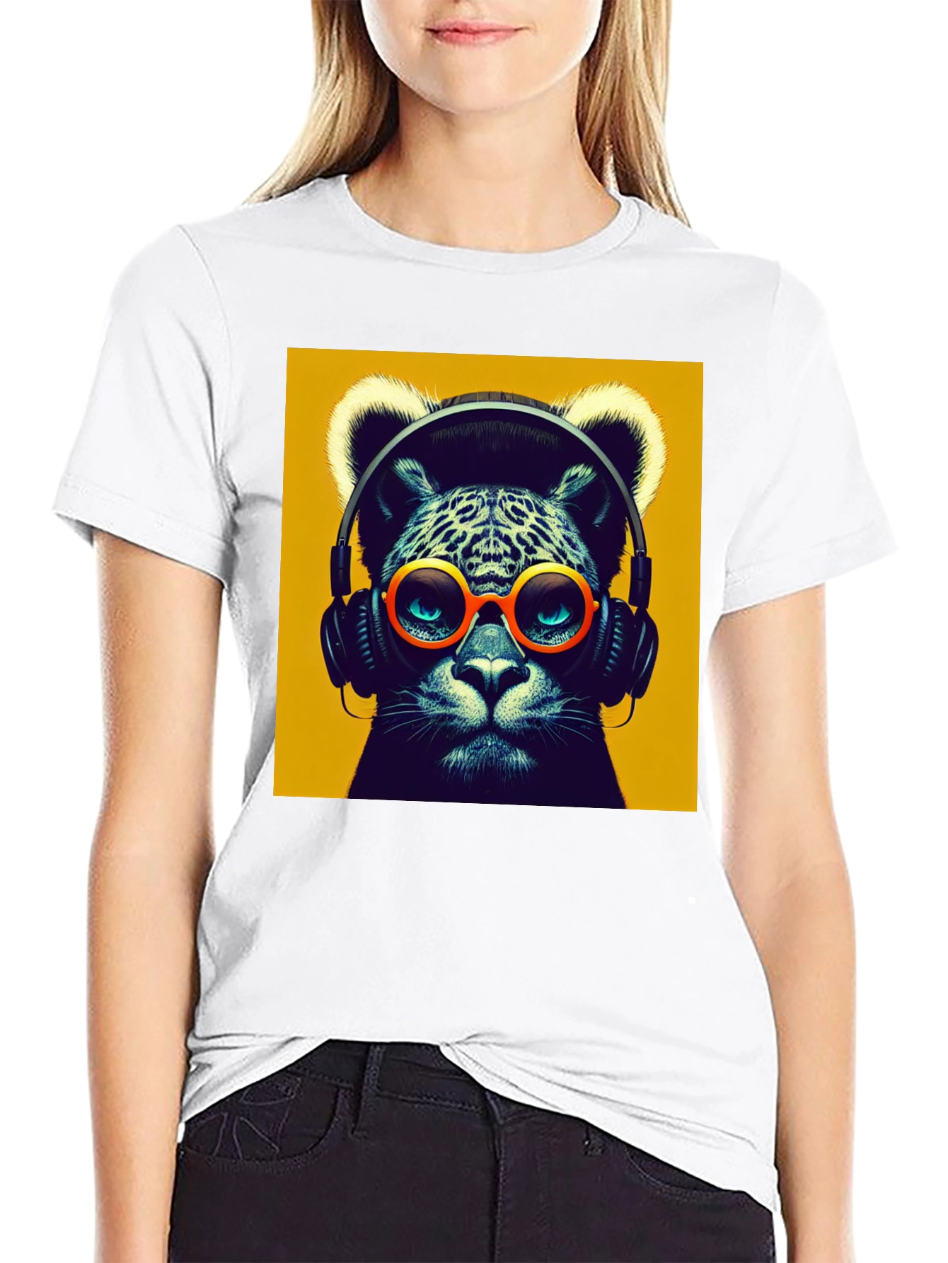 Black Cool Cat Graphic Tee - Music Lover T-Shirt view 9