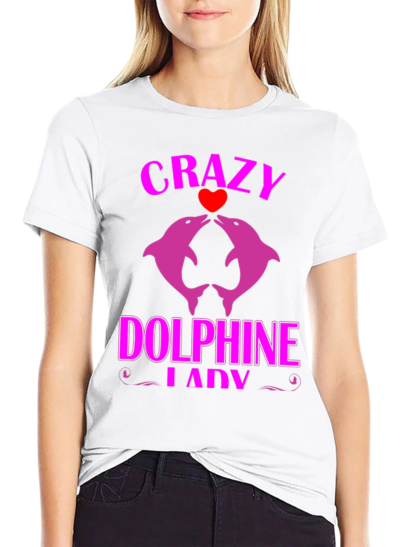 Black Crazy Dolphin Lady Graphic Tee view 9