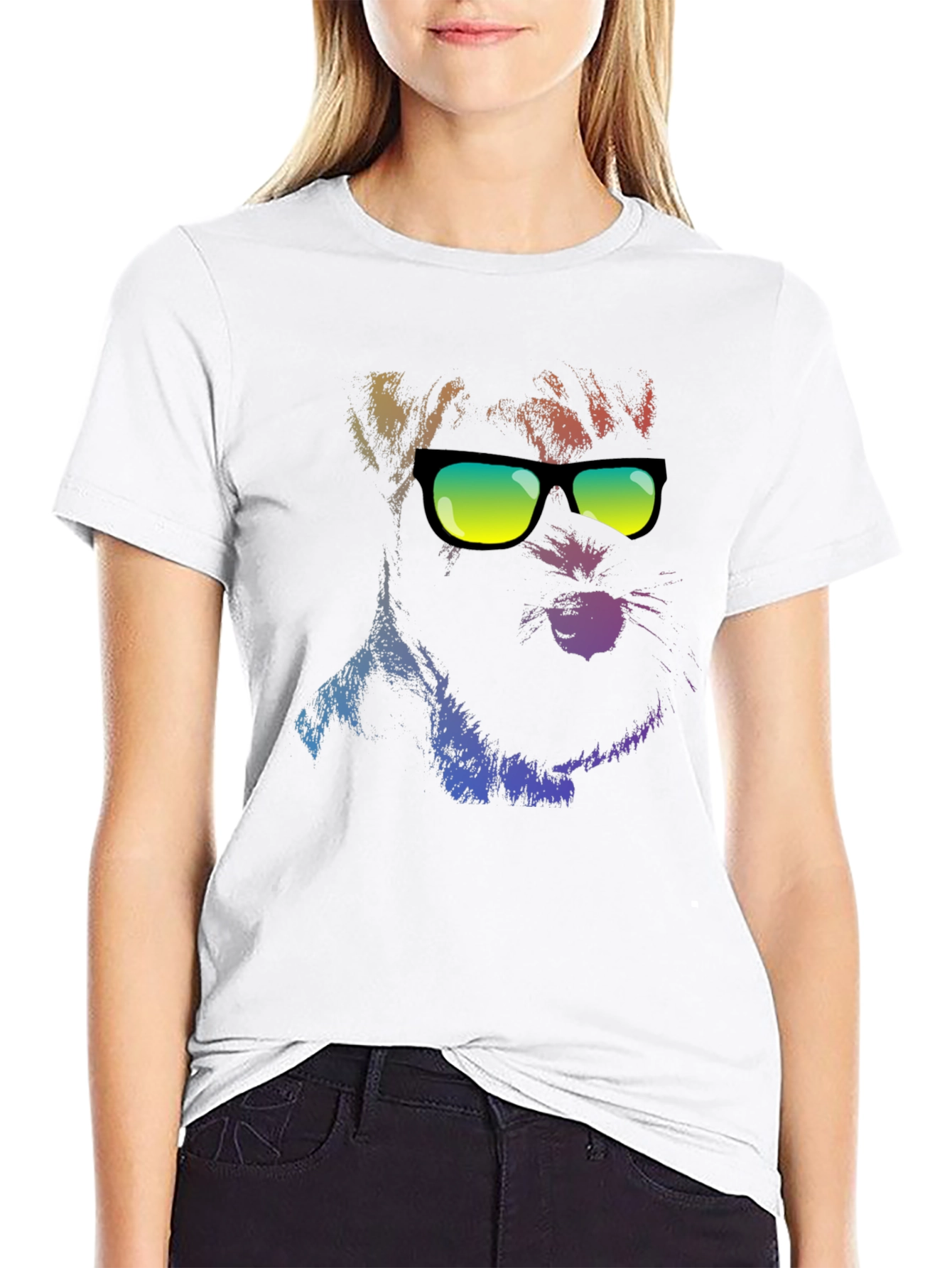 Black Cool Dog in Shades Men's Black T-Shirt view 9