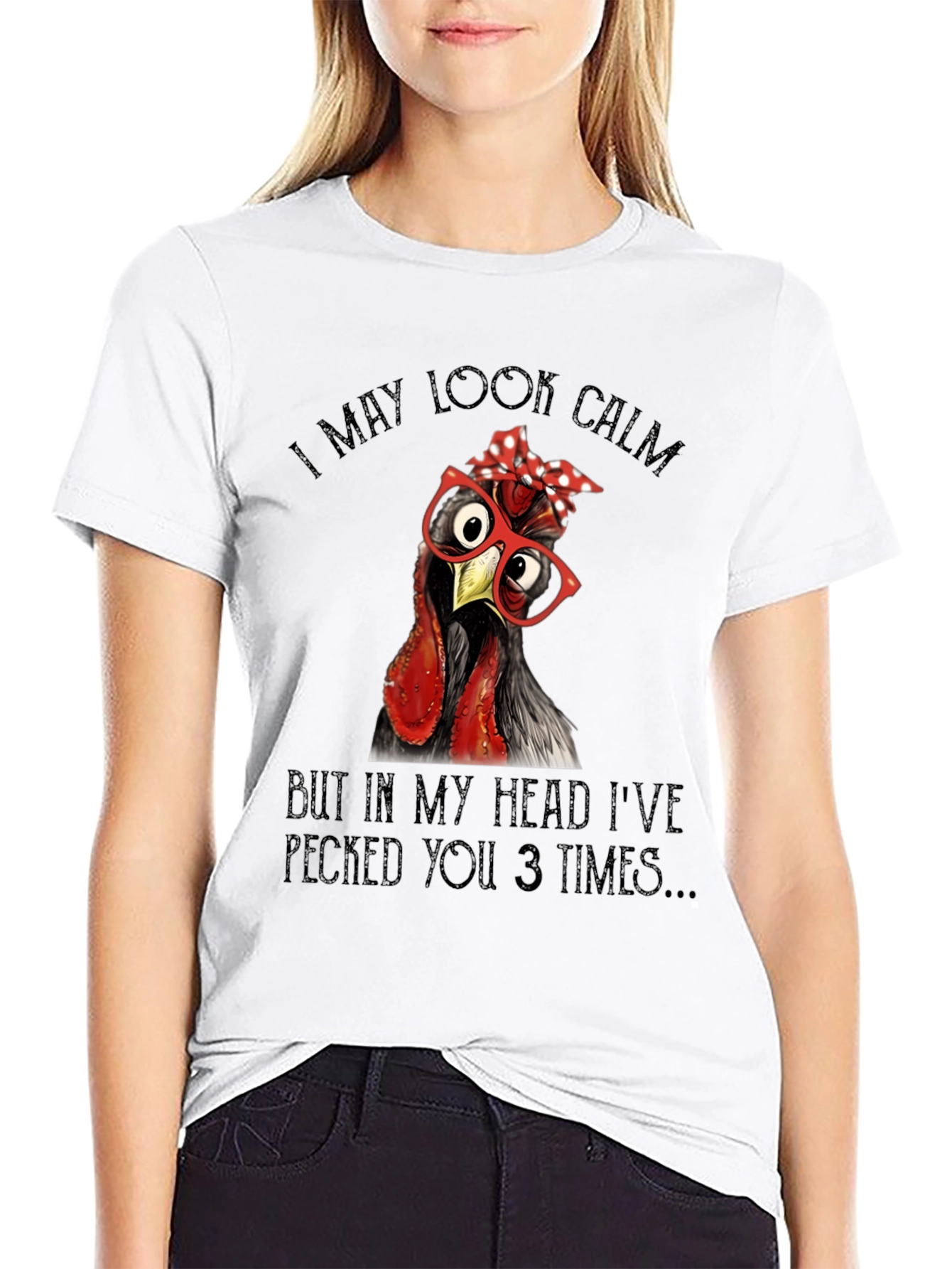 Black Funny Chicken T-Shirt - I May Look Calm view 9