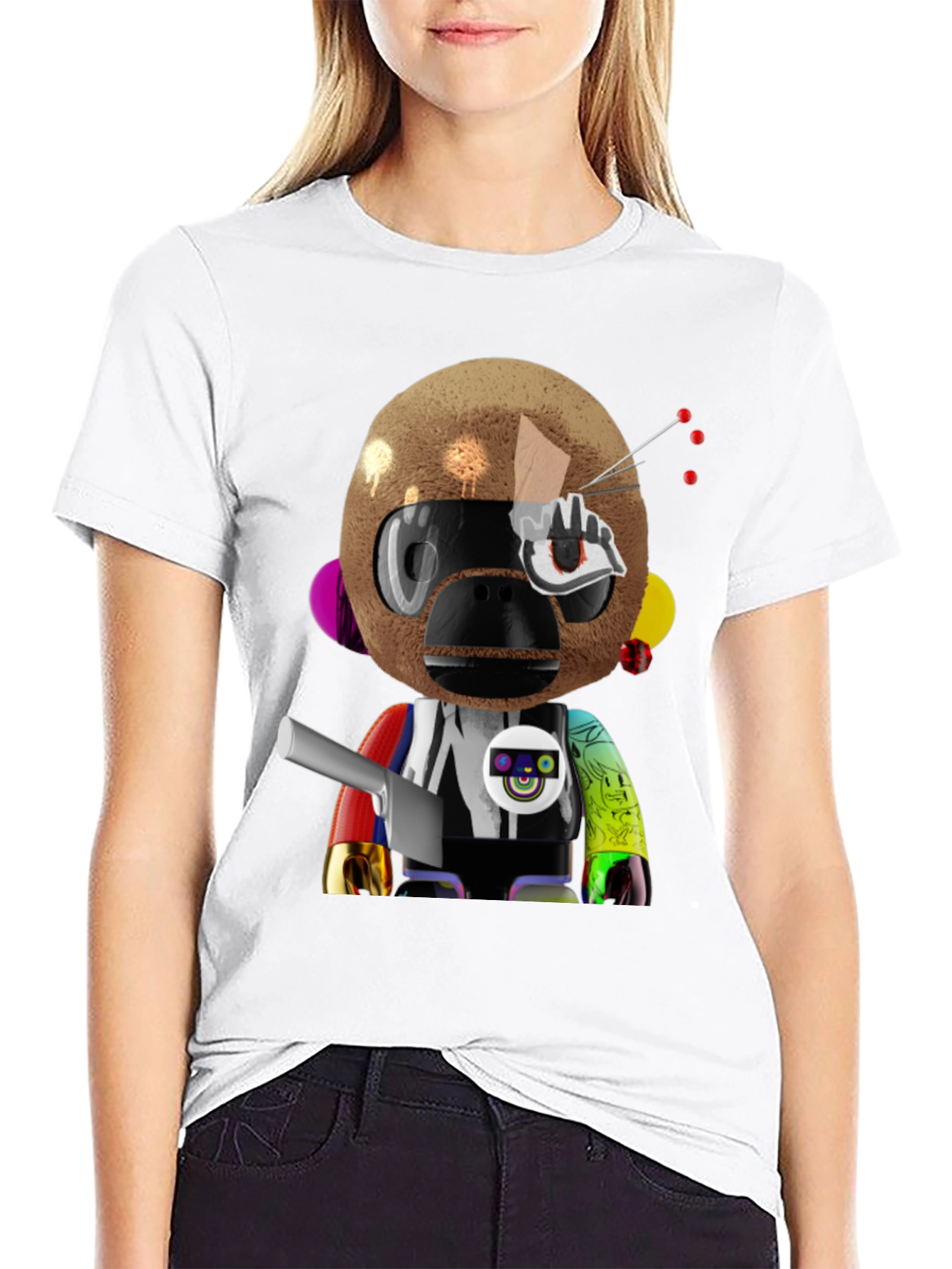Black Novelty Robot Monkey Graphic T-Shirt view 9