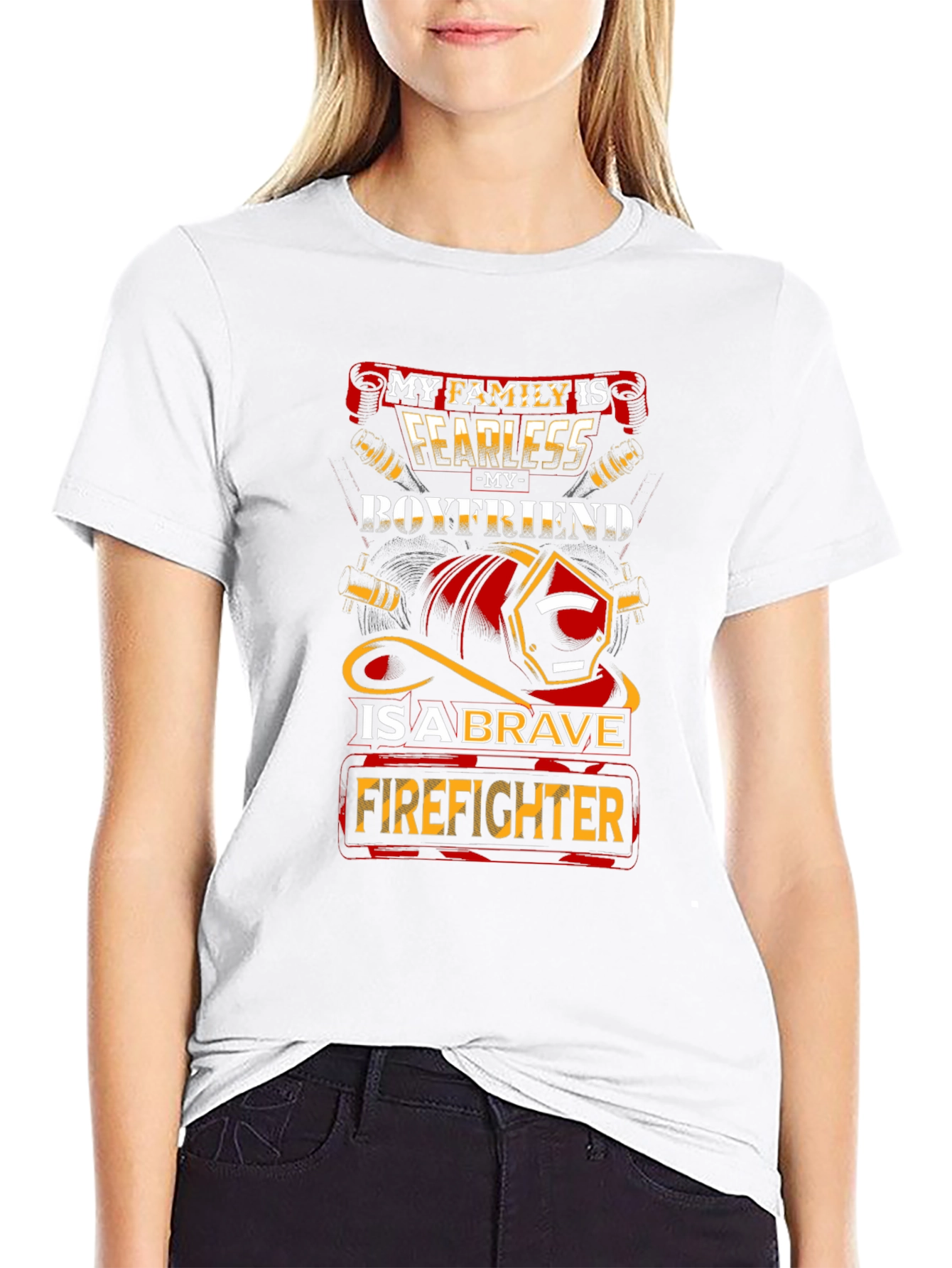 Black Fearless Firefighter Boyfriend Graphic Tee view 9