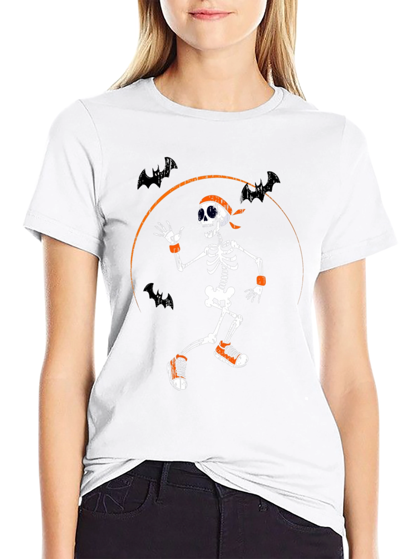 Black Halloween Skeleton Running Bats T-Shirt view 9